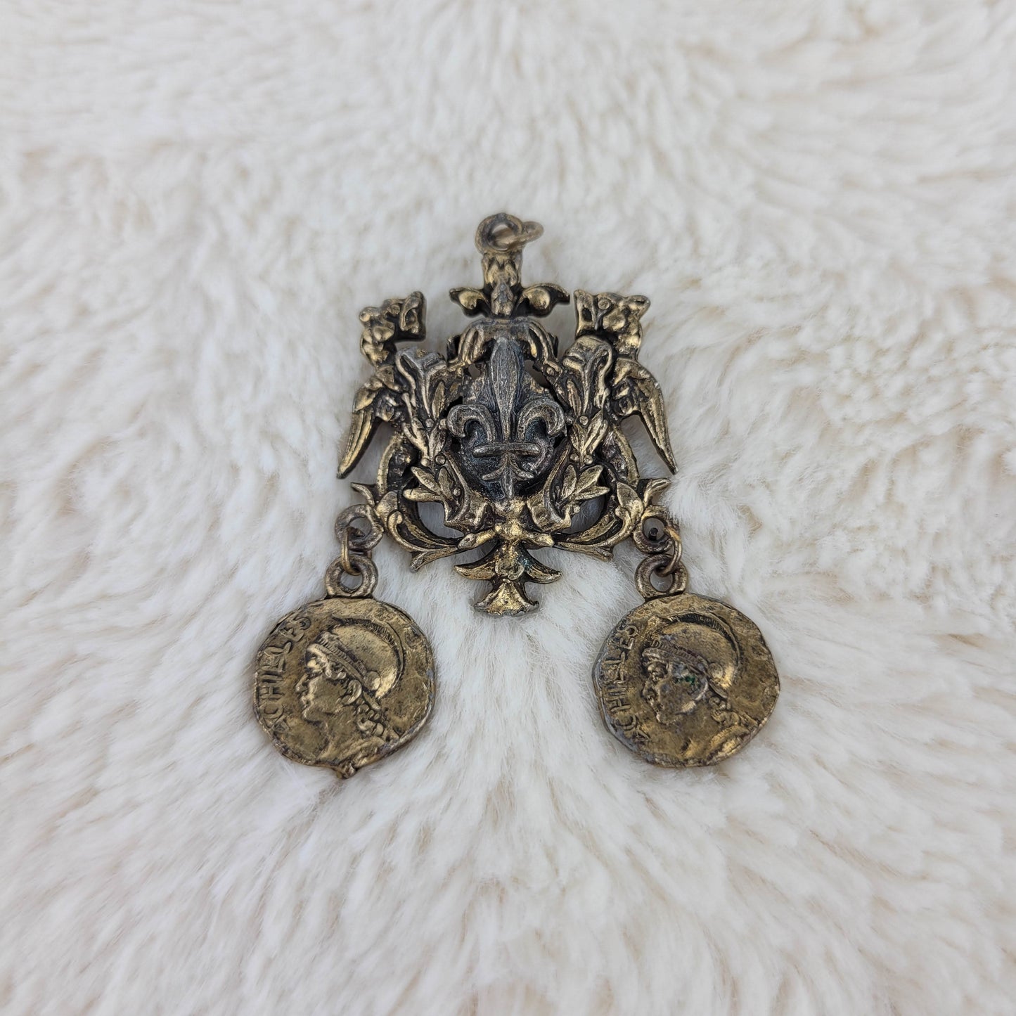 1930's Gold Metal Fleur Delis Coin Pendant Pin