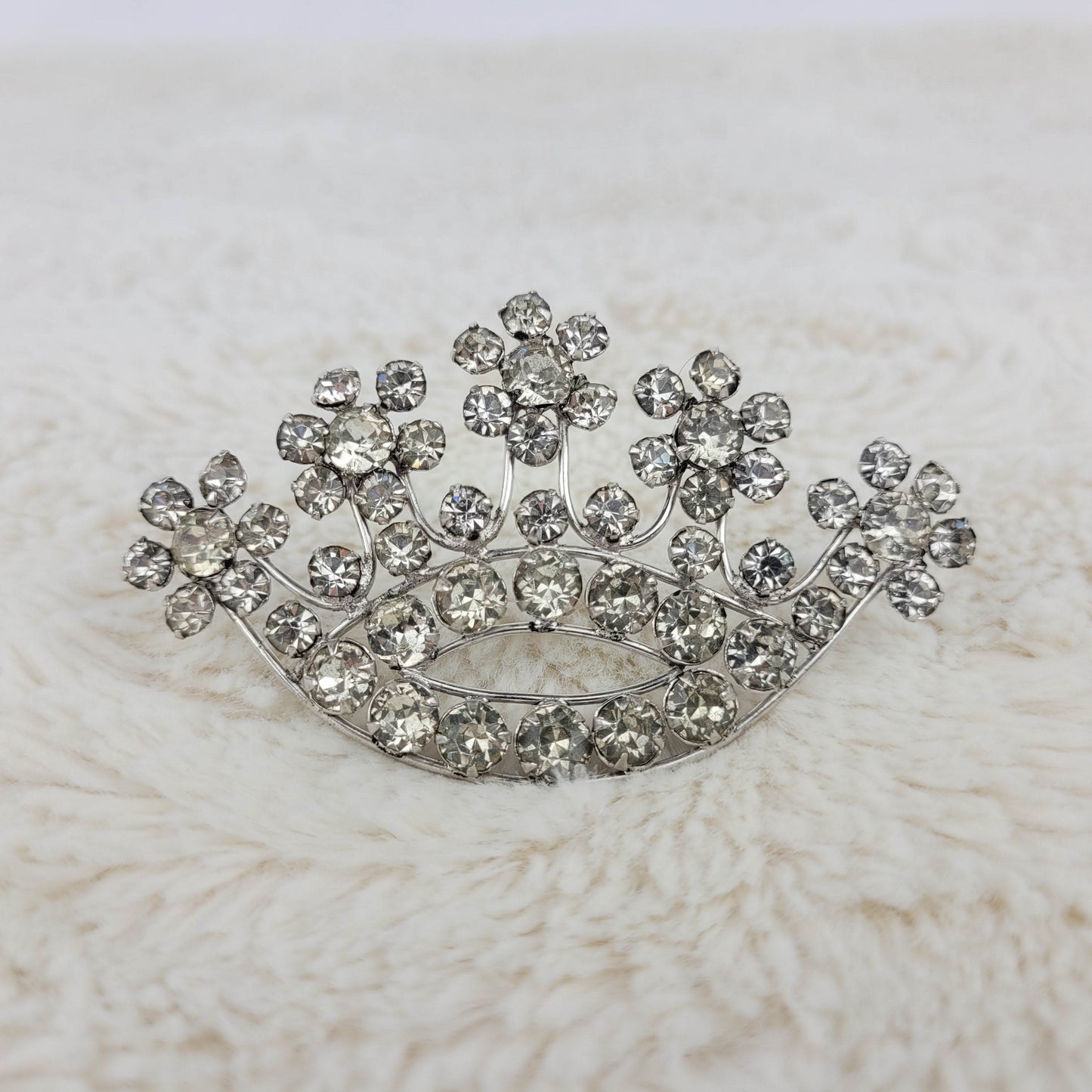 1940's Clear Rhinestone Crown Pin