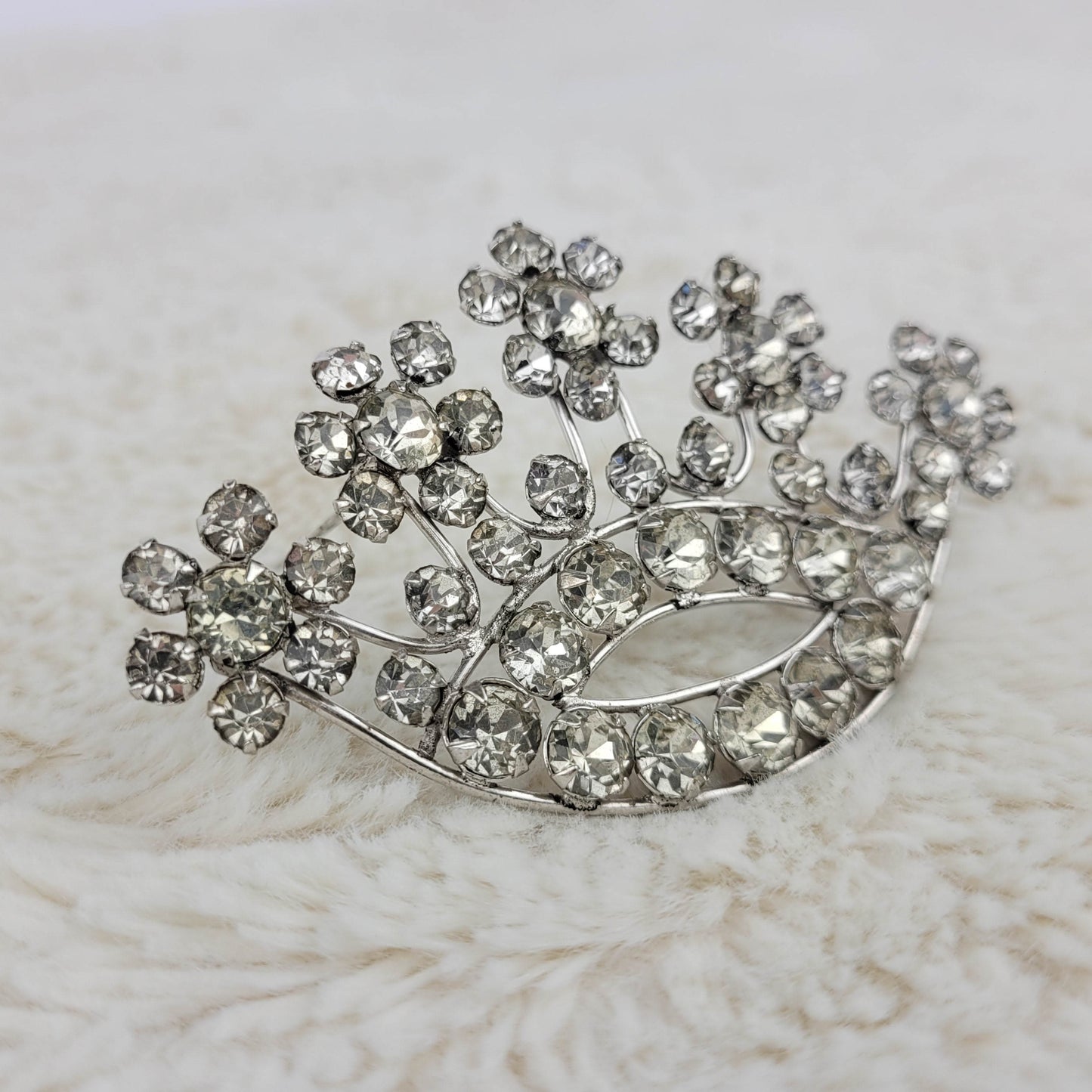 1940's Clear Rhinestone Crown Pin