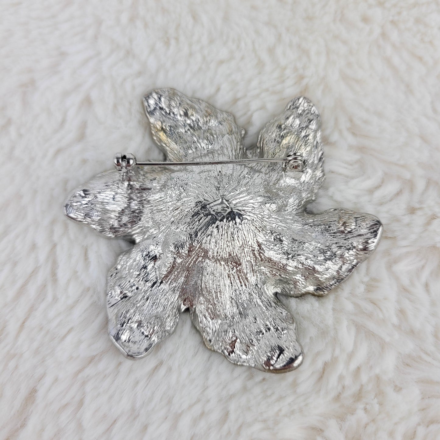 1940's Silver Metal and Clear Rhinestone Flower Pin