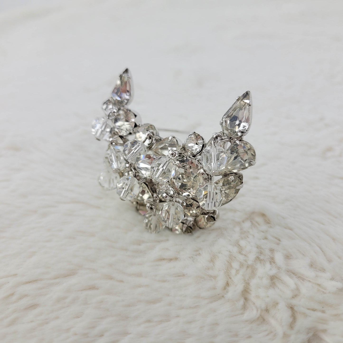 1950's Rhinestone and Glass Bead Crescent Cluster Pin by Kramer