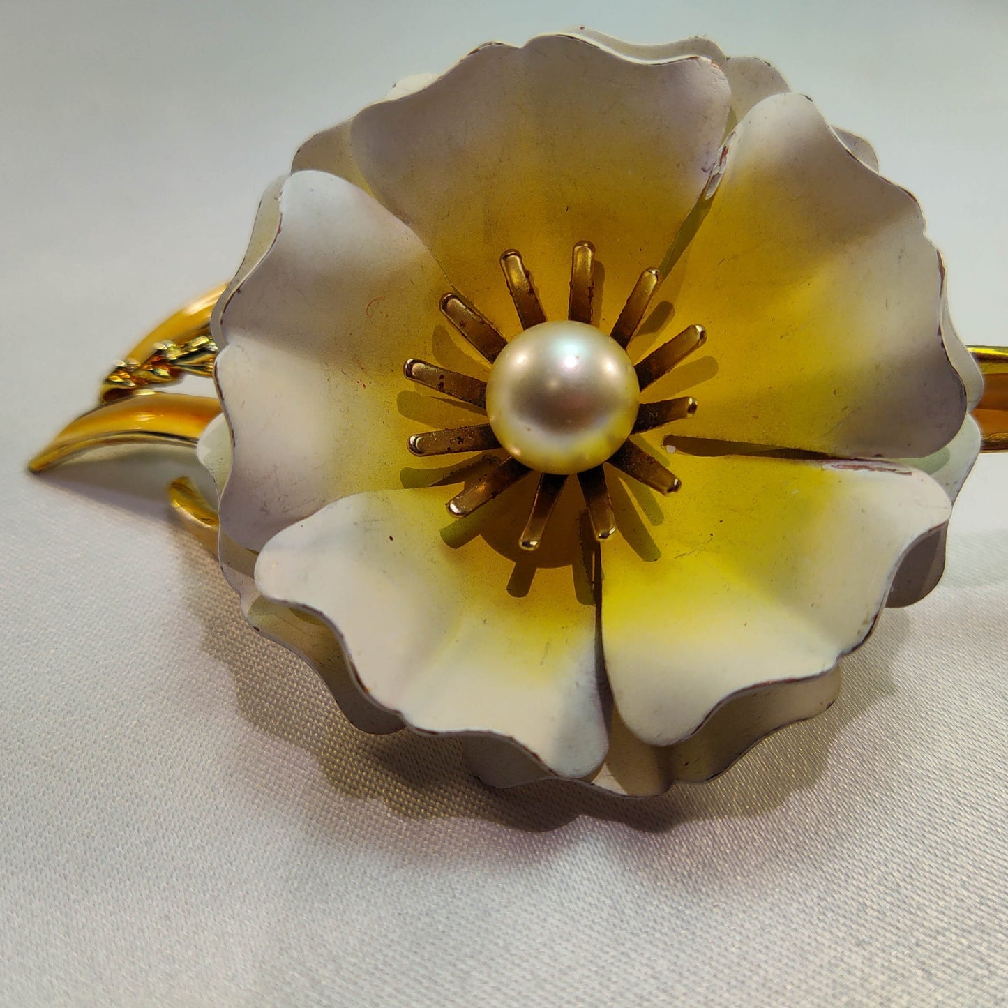 1960's Enamel Flower Pin with a Pearl Center