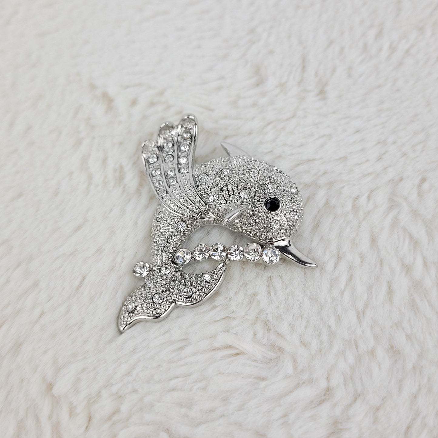 1950's Clear Rhinestone Dolphin Pin