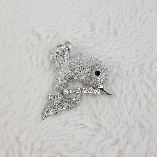 1950's Clear Rhinestone Dolphin Pin