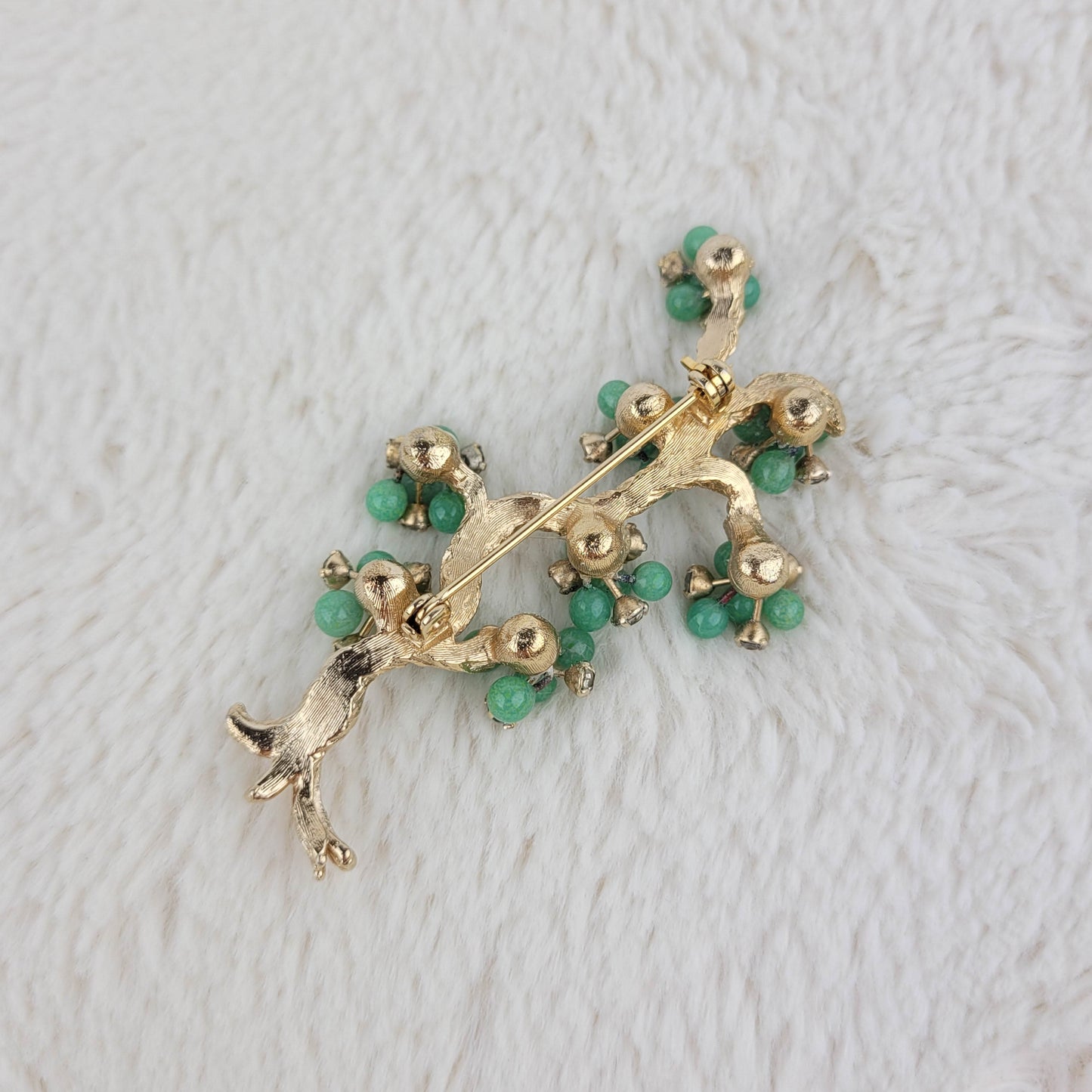 1950's Green Bead and Clear Rhinestone Tree of Life Pin