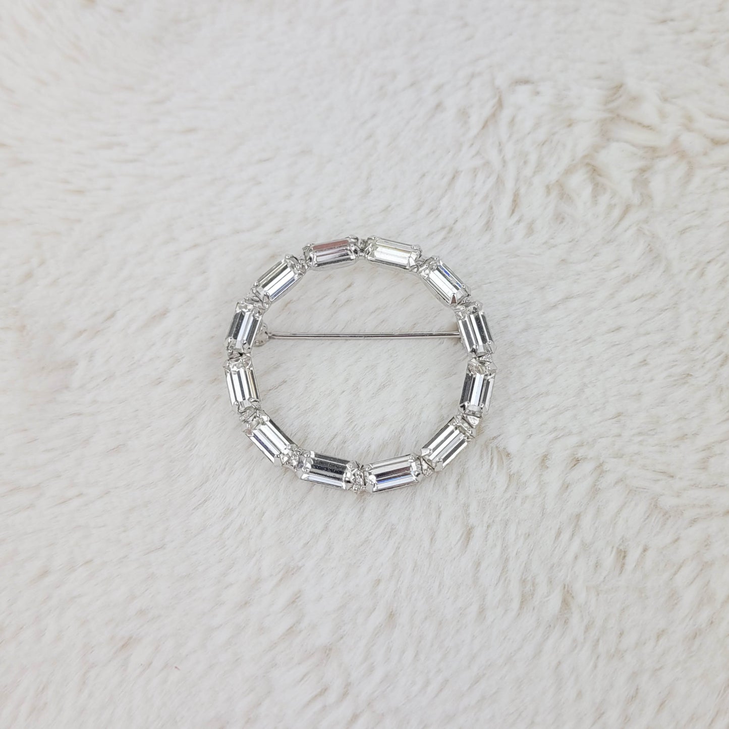 1950's Clear Rhinestone Baguette Circular Pin