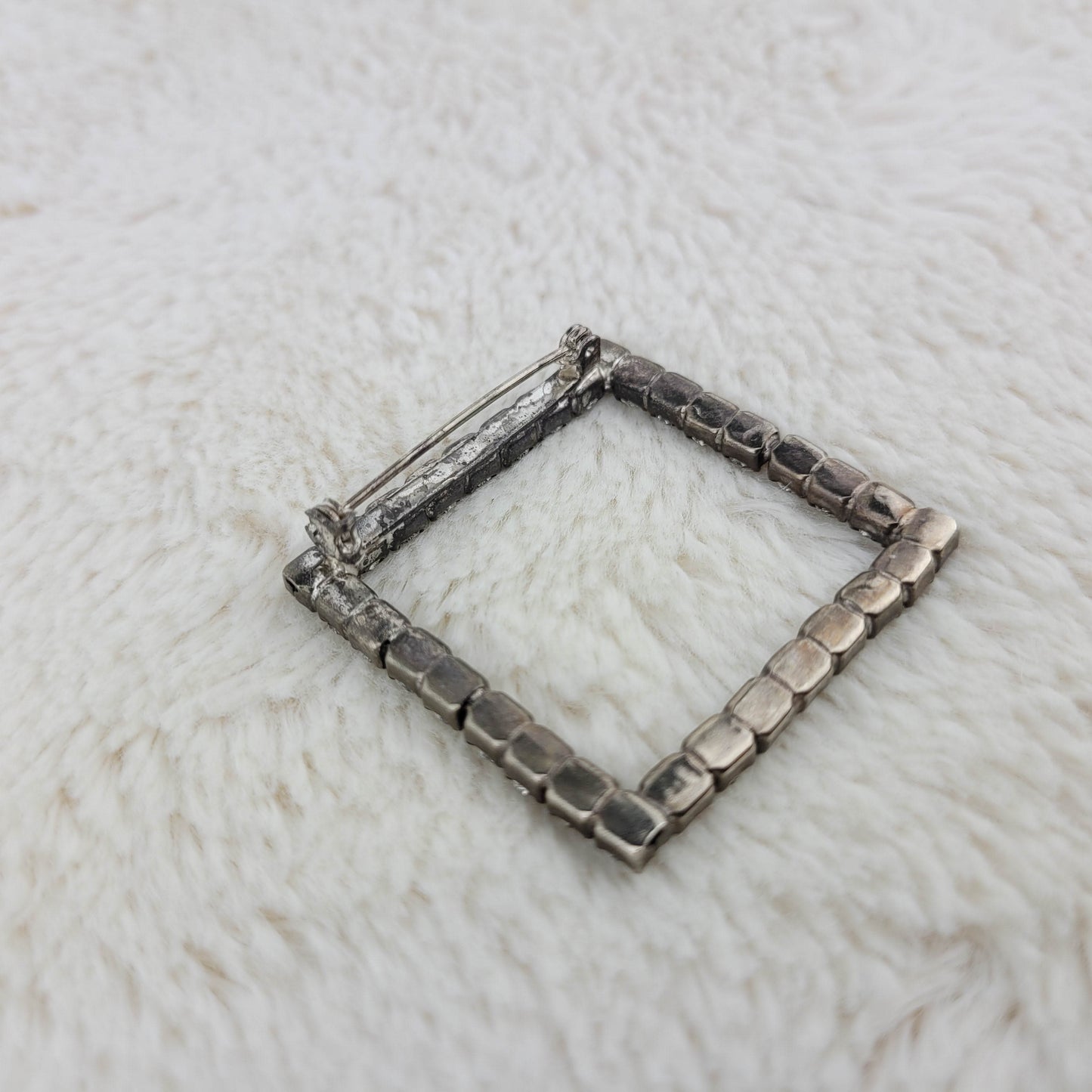 1950's Clear Rhinestone Square Open Pin