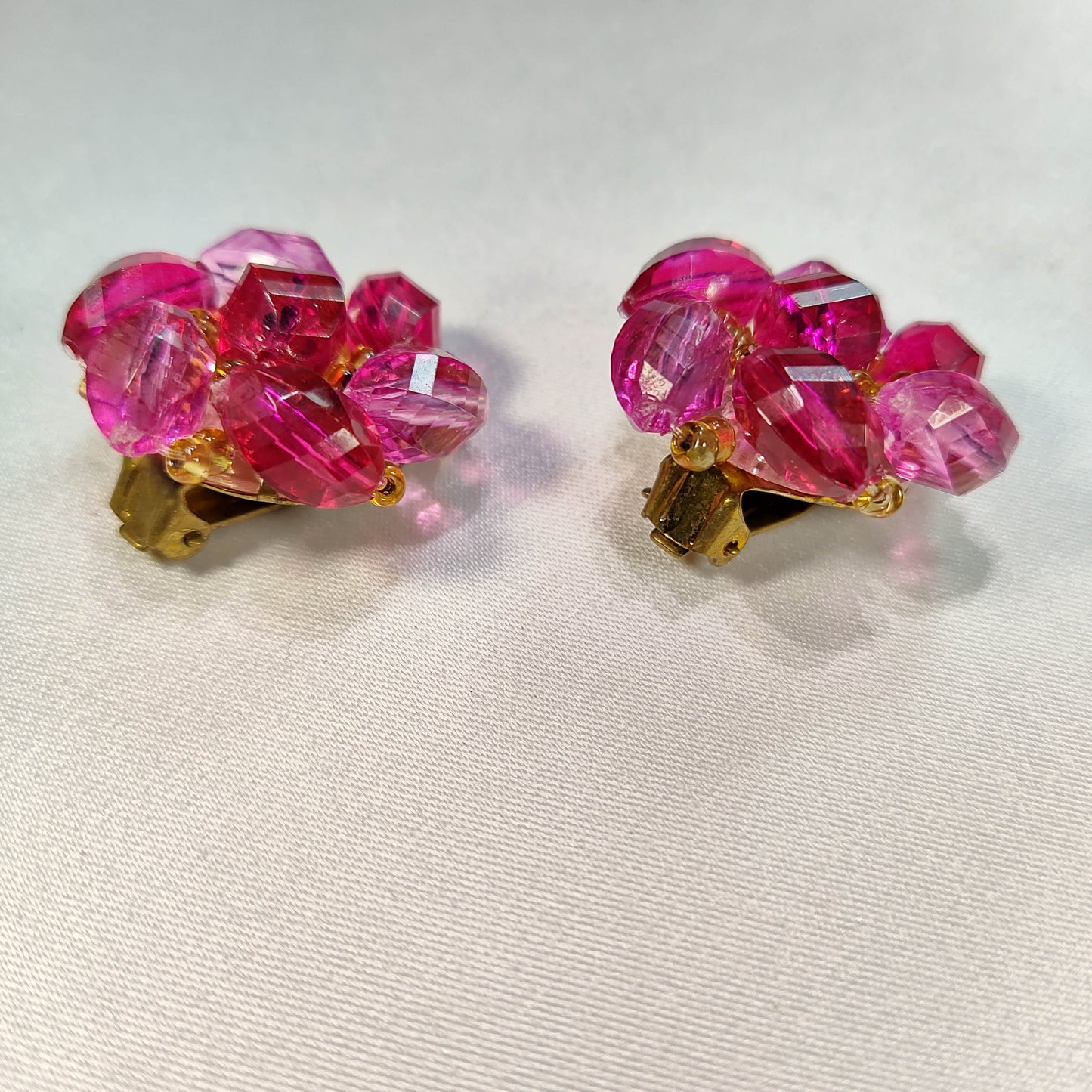 1950's Plumb and Purple Glass Bead Wired Cluster Clip Earrings from West Germany