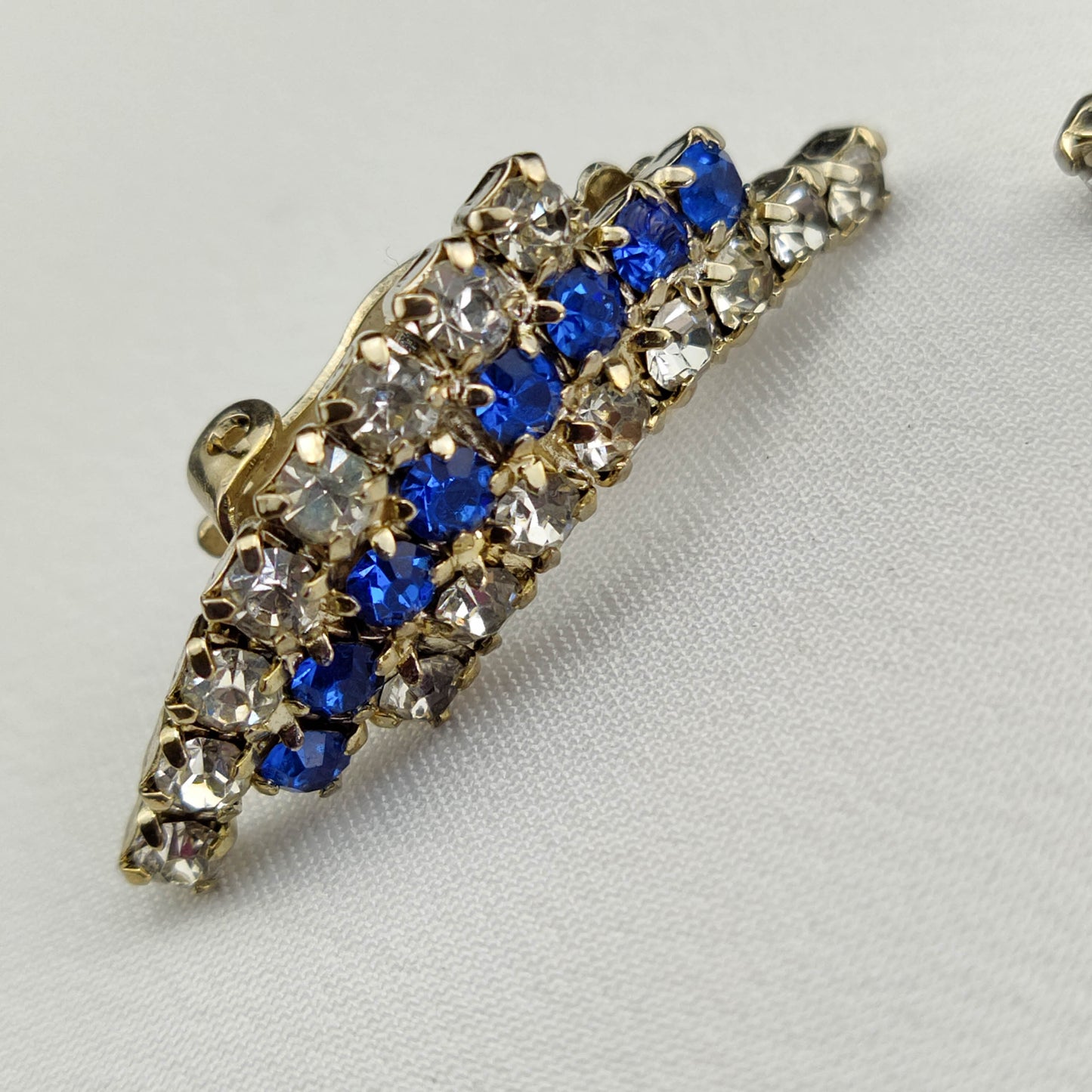 1950's Clear and Blue Rhinestone Clip Earrings