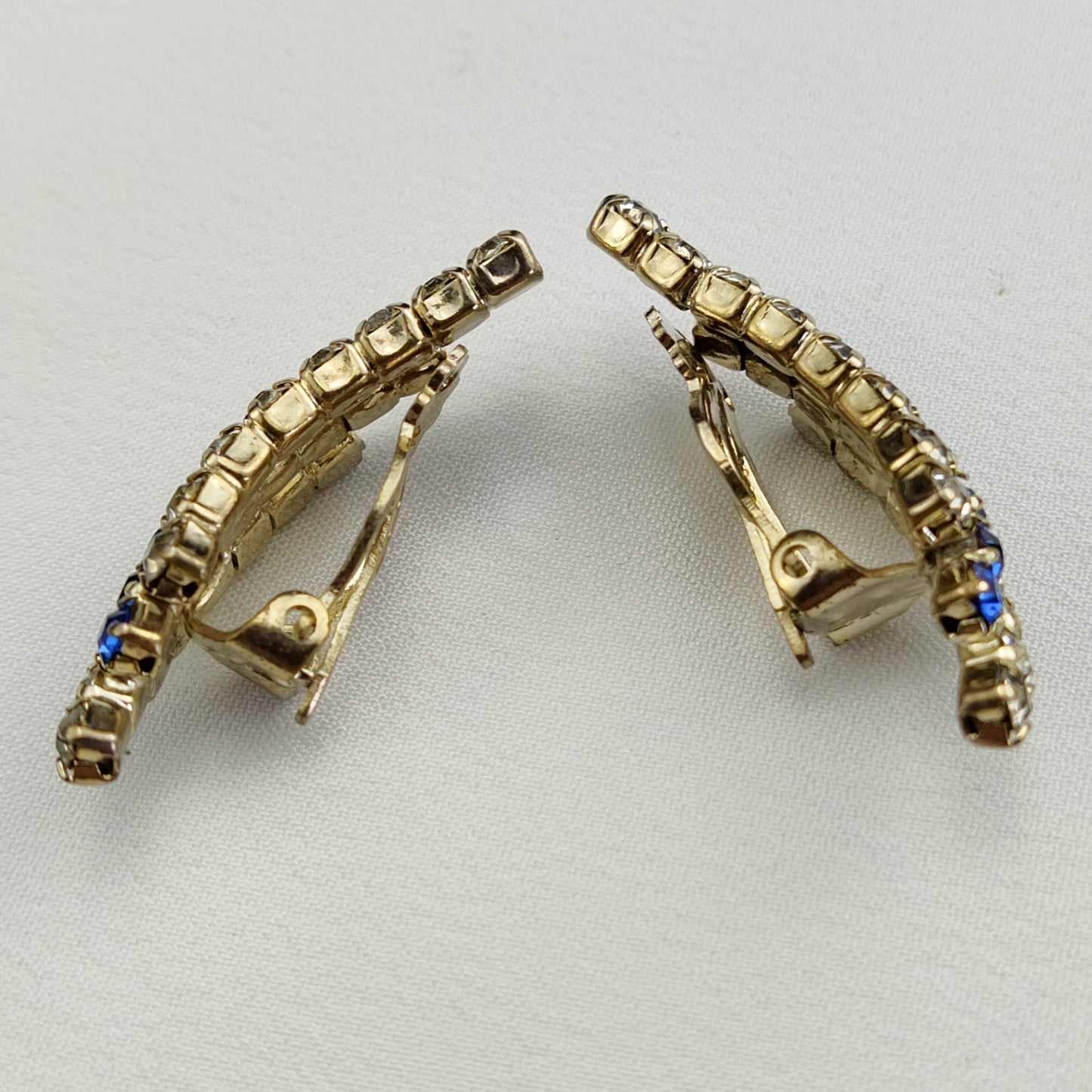 1950's Clear and Blue Rhinestone Clip Earrings