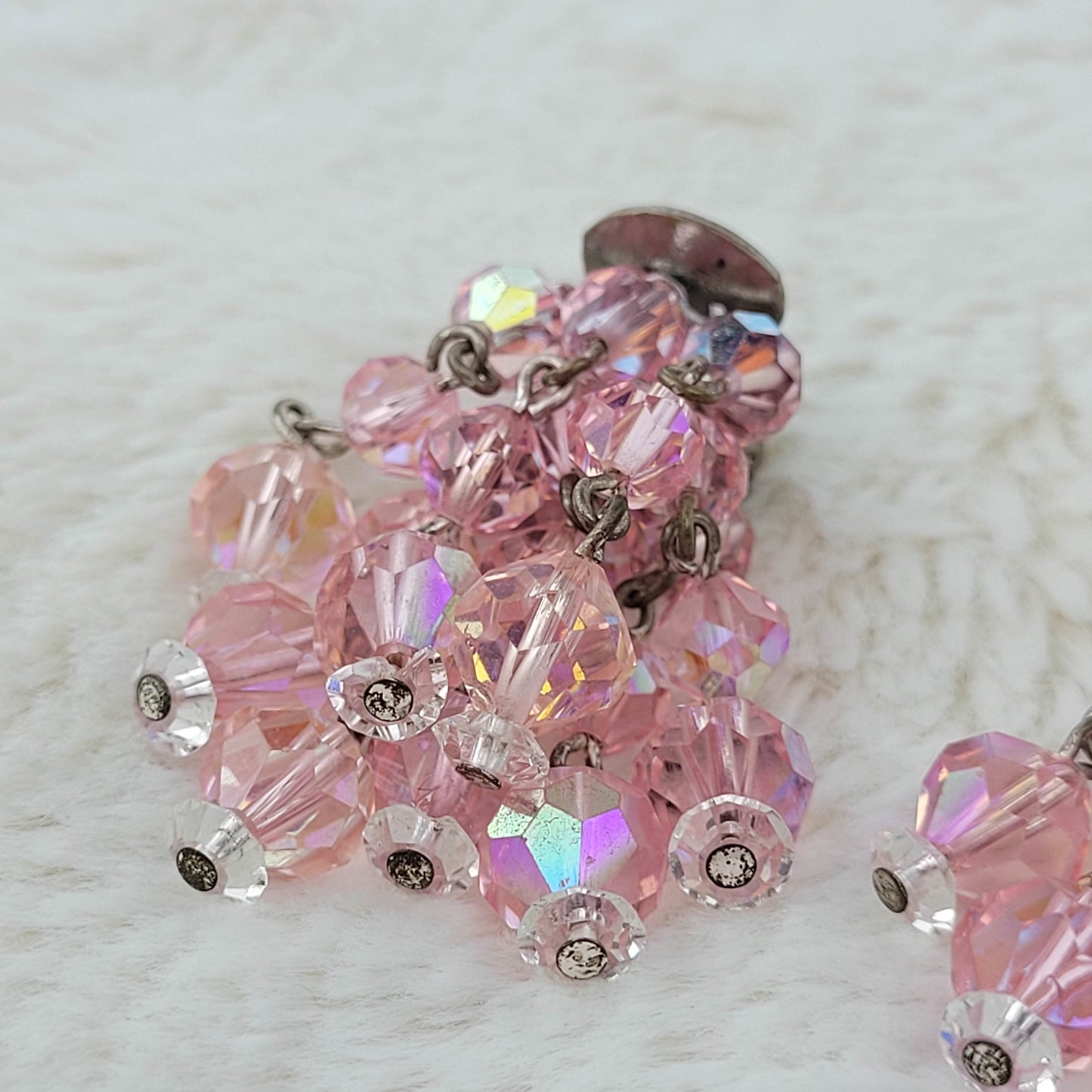 1950's Pink Borealis Loose Cluster Clip Earrings by Laguna