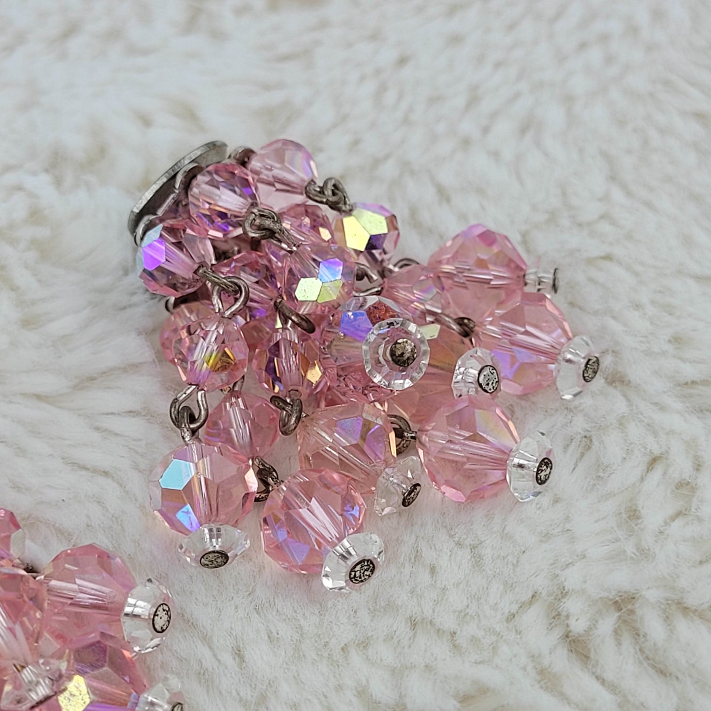 1950's Pink Borealis Loose Cluster Clip Earrings by Laguna