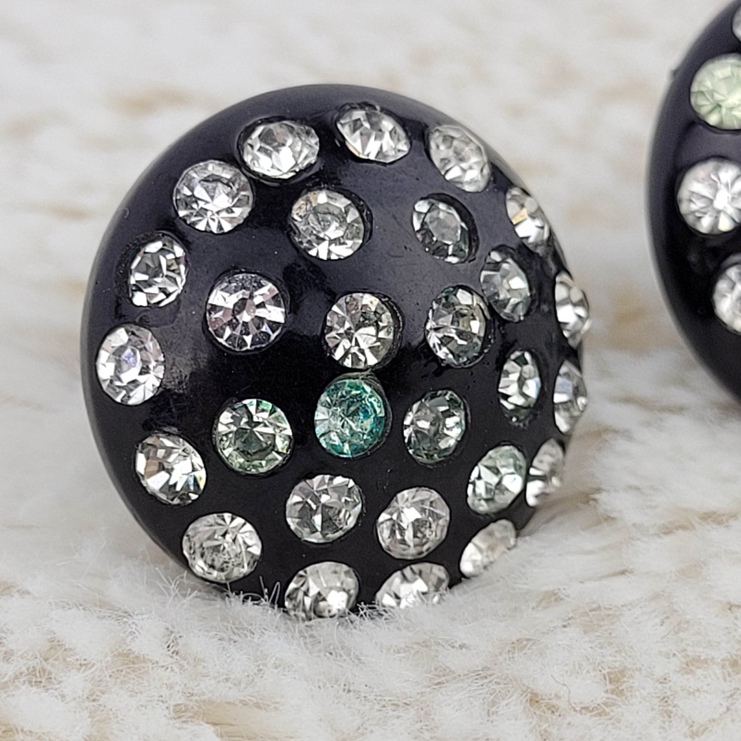 1940's Black Circle Dome Rhinestone Screwback Earrings