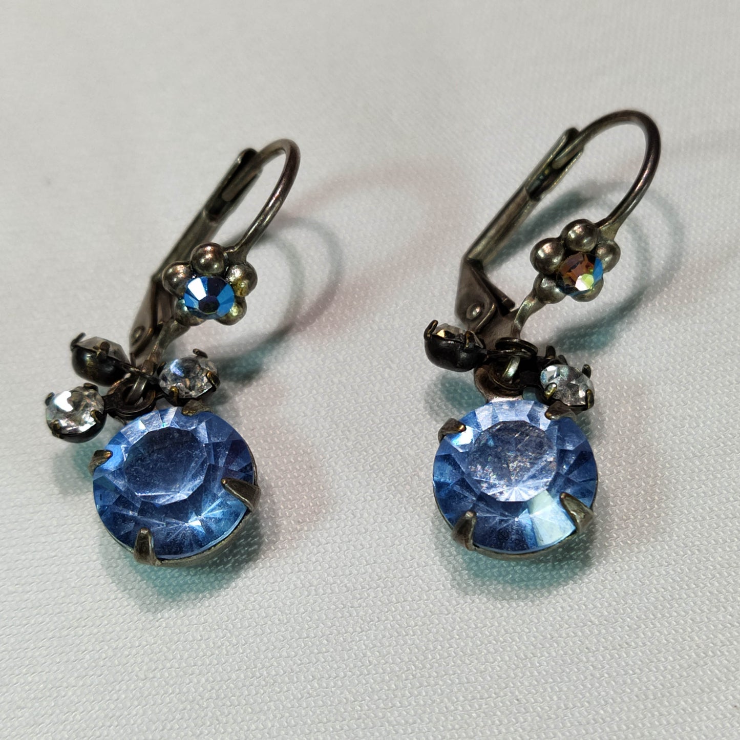 1950's Big Blue Rhinestone Dangle Hook Earrings