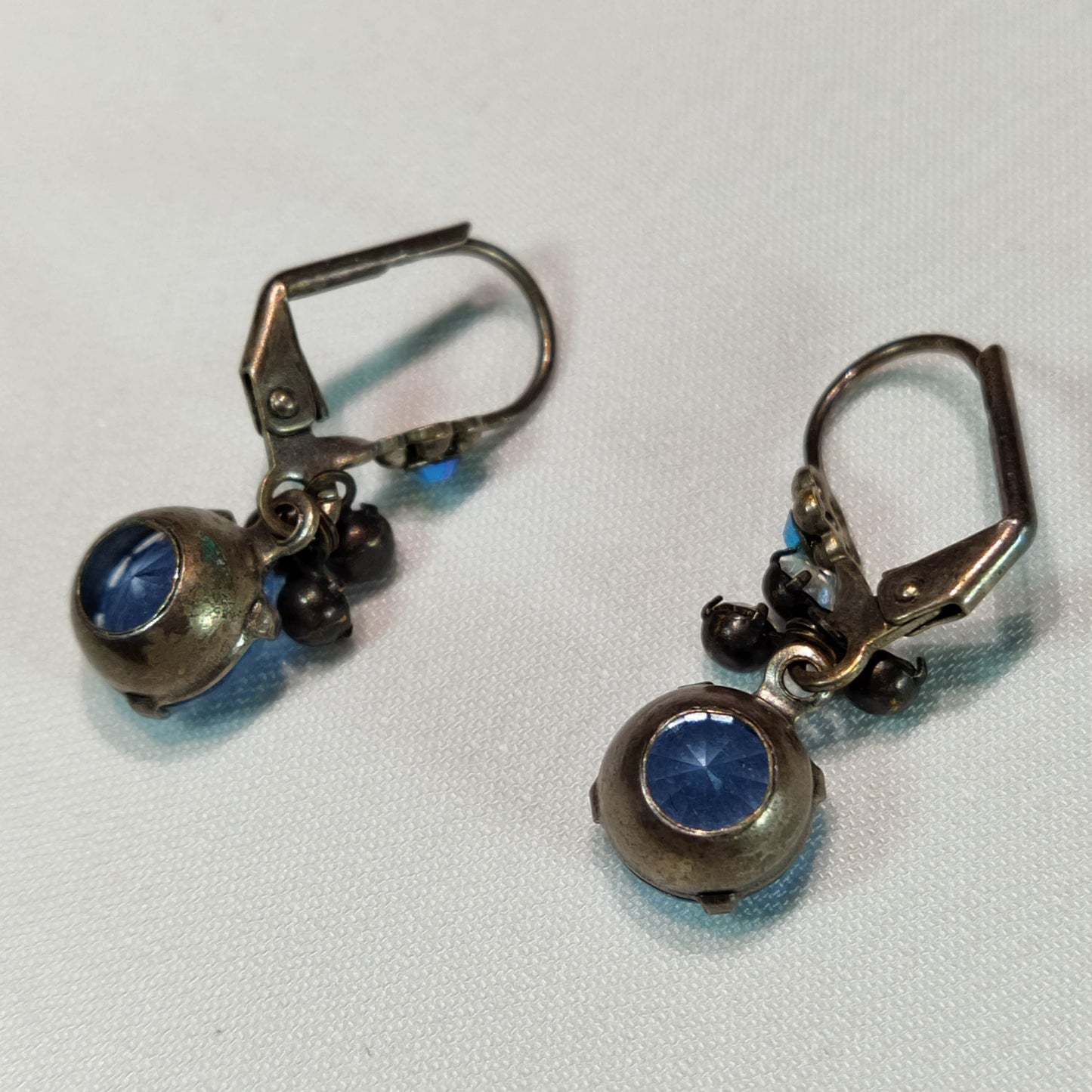 1950's Big Blue Rhinestone Dangle Hook Earrings