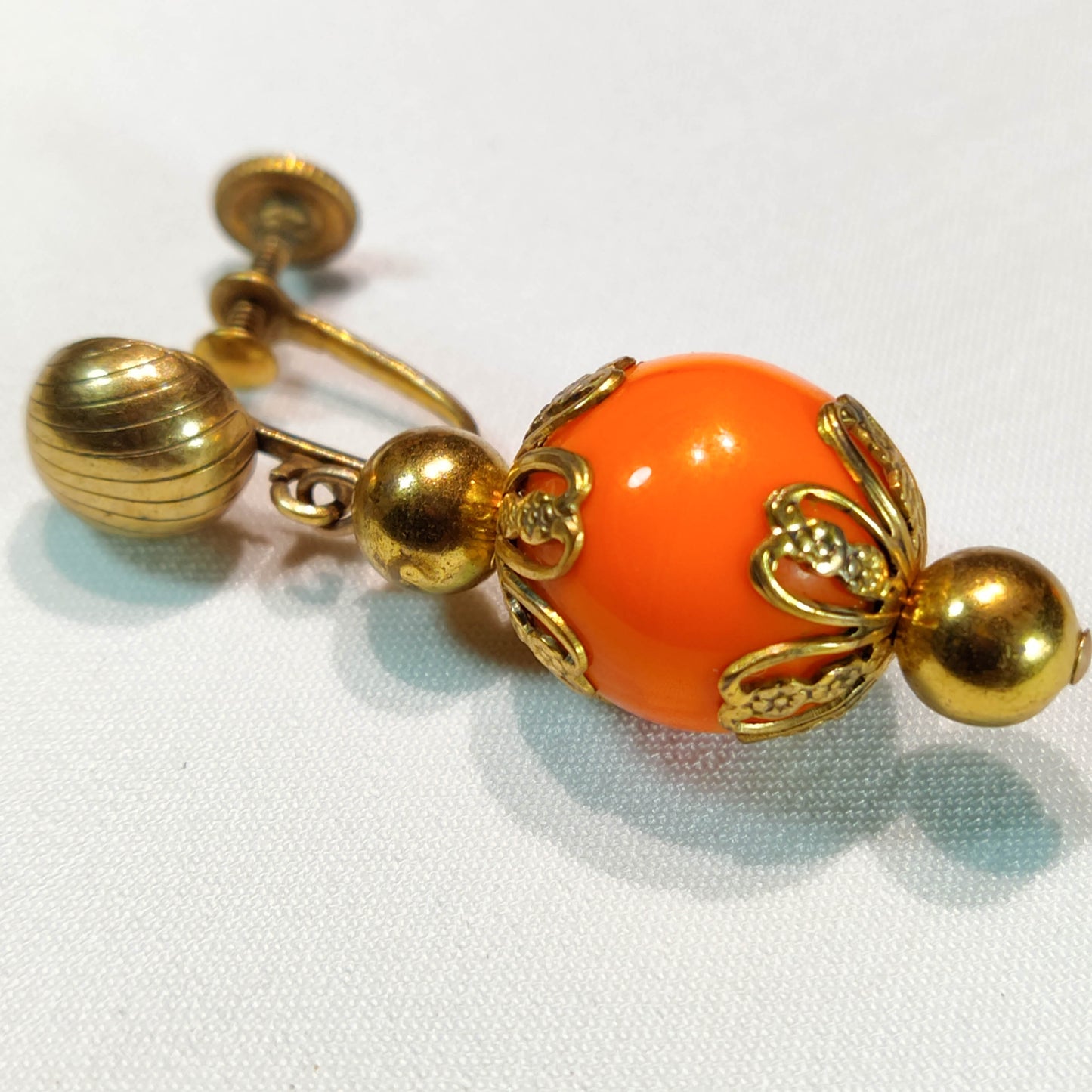 1960's Orange Bead Dangle Screwback Earrings