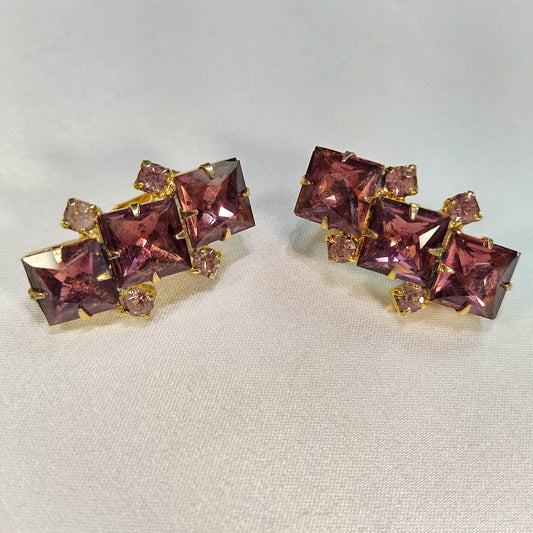 1950's Purple Rhinestone Clip Earrings