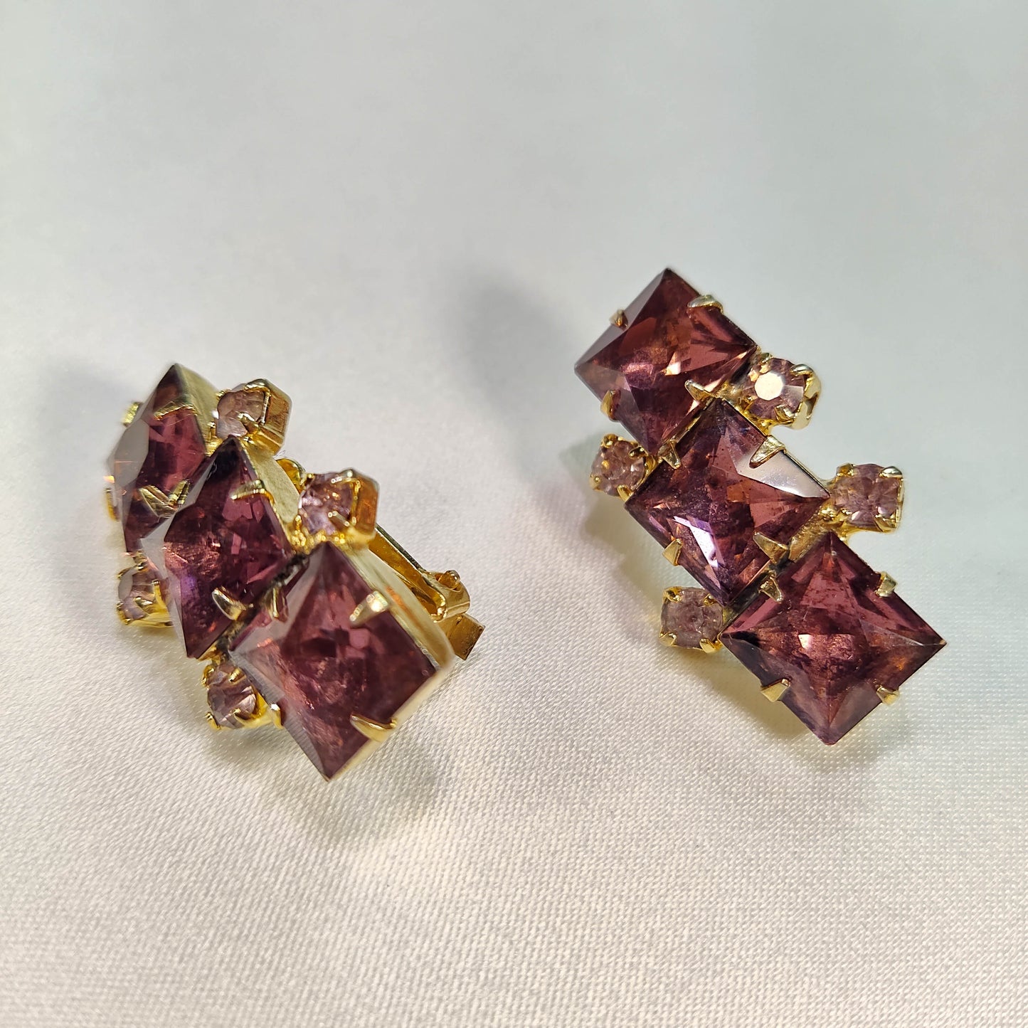 1950's Purple Rhinestone Clip Earrings