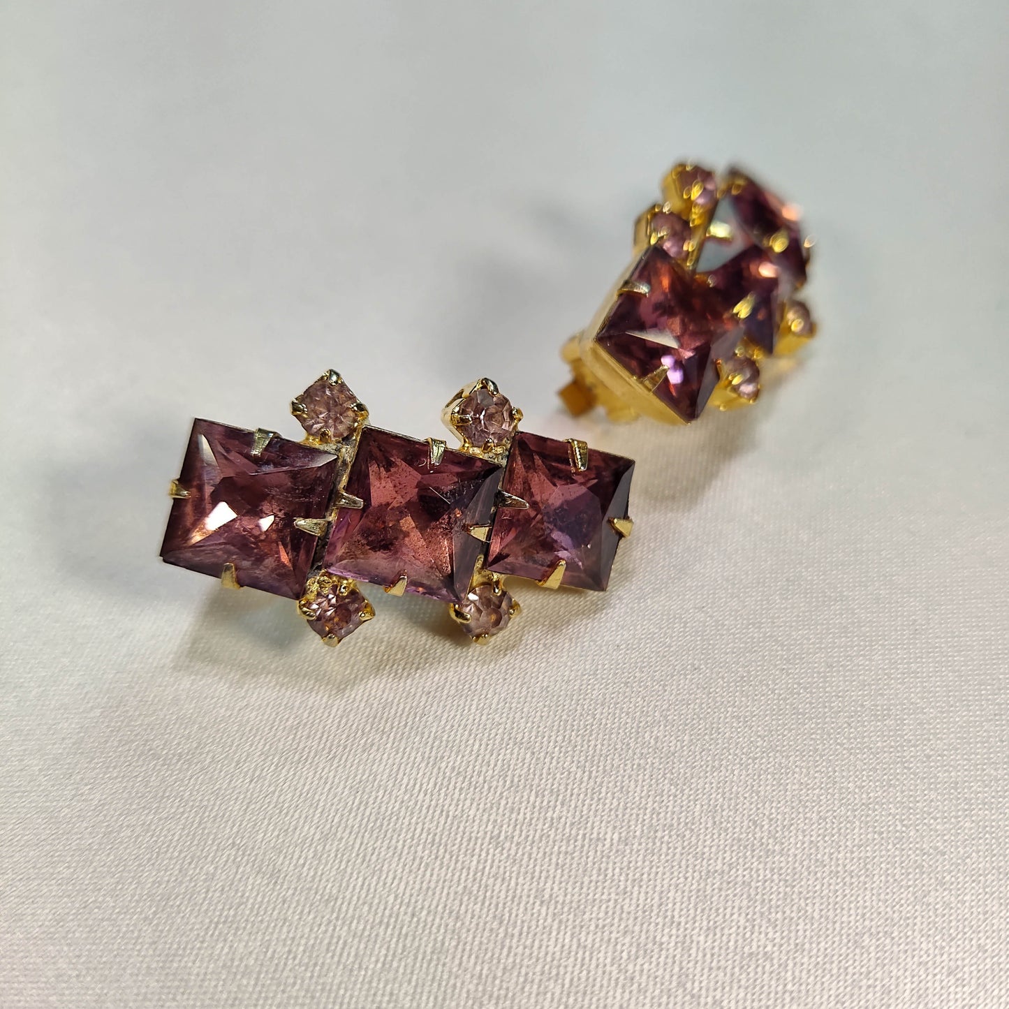 1950's Purple Rhinestone Clip Earrings