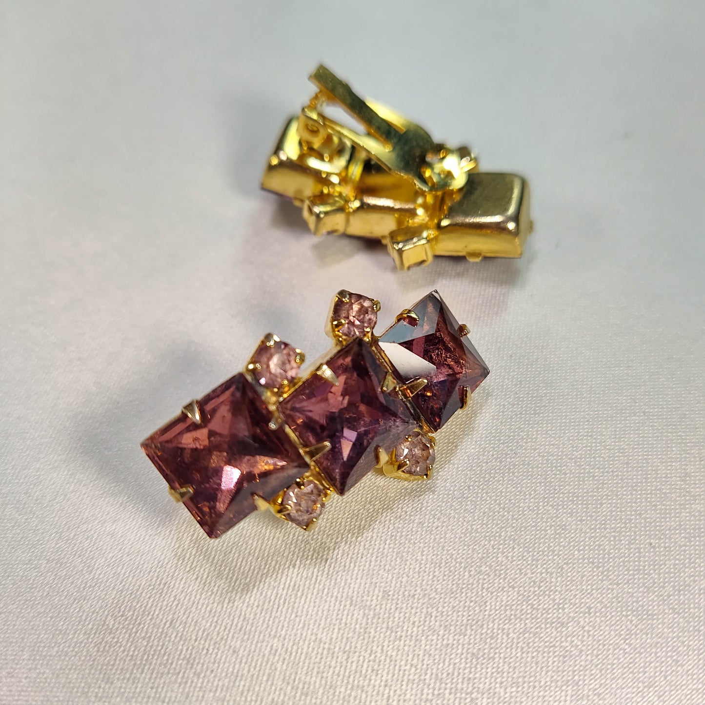 1950's Purple Rhinestone Clip Earrings