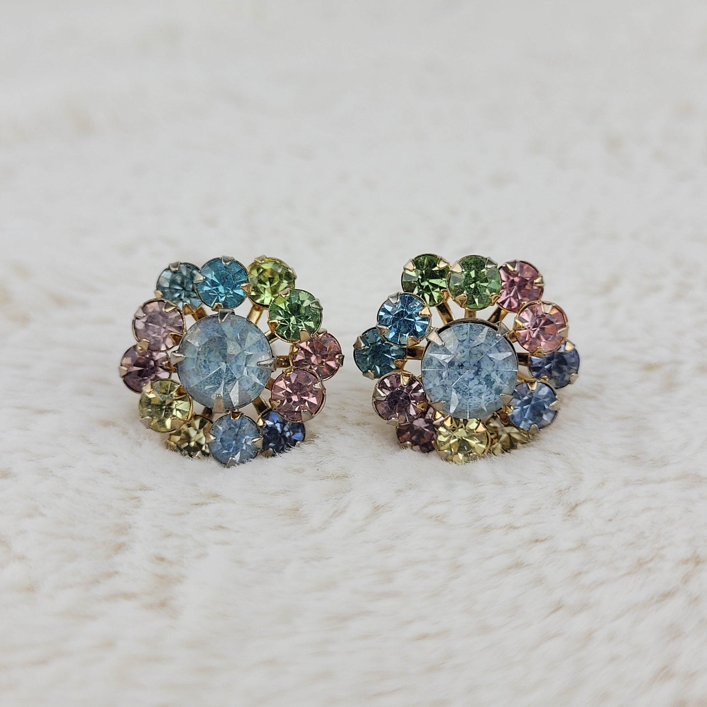 1950's Pastel Rhinestone Screwback Earrings