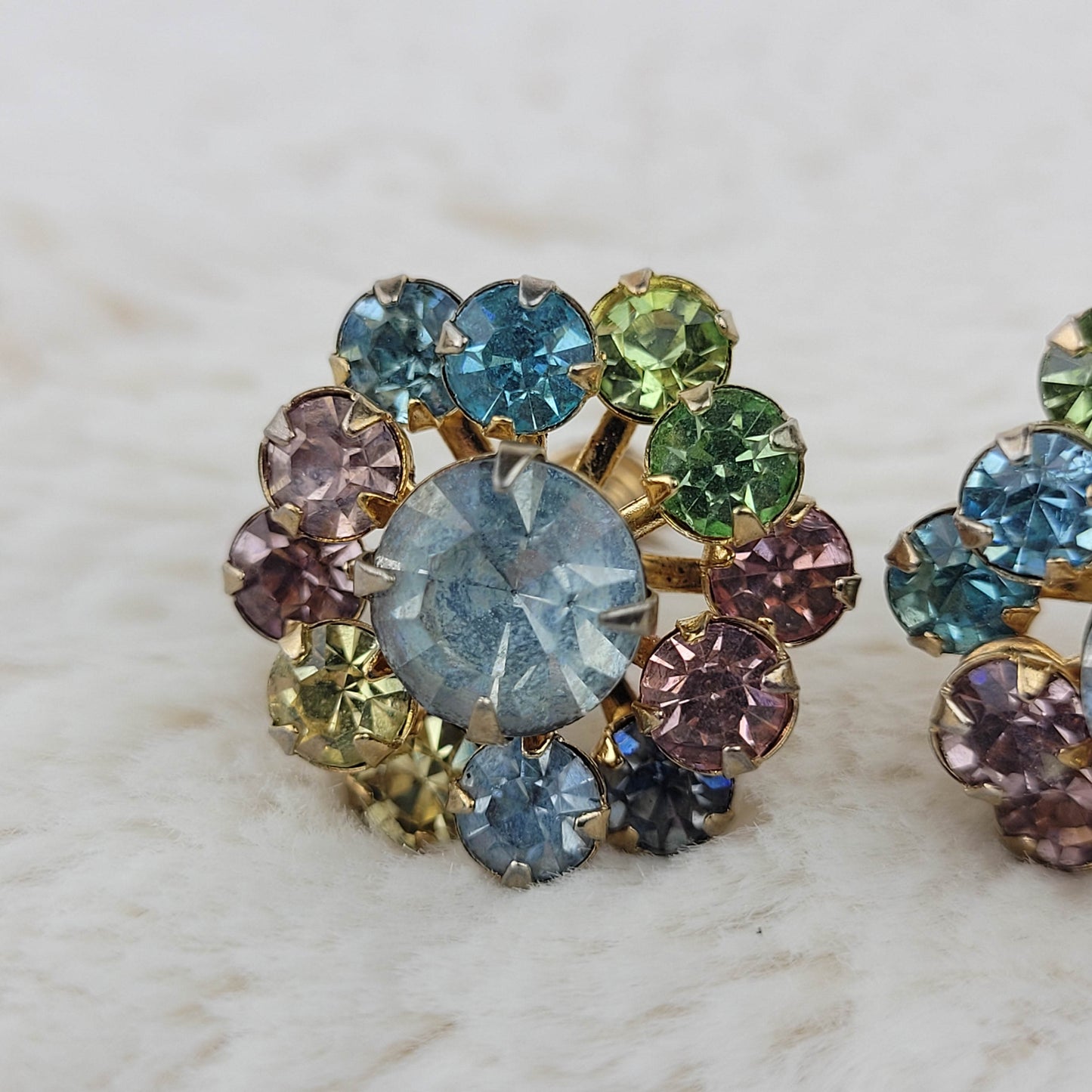 1950's Pastel Rhinestone Screwback Earrings