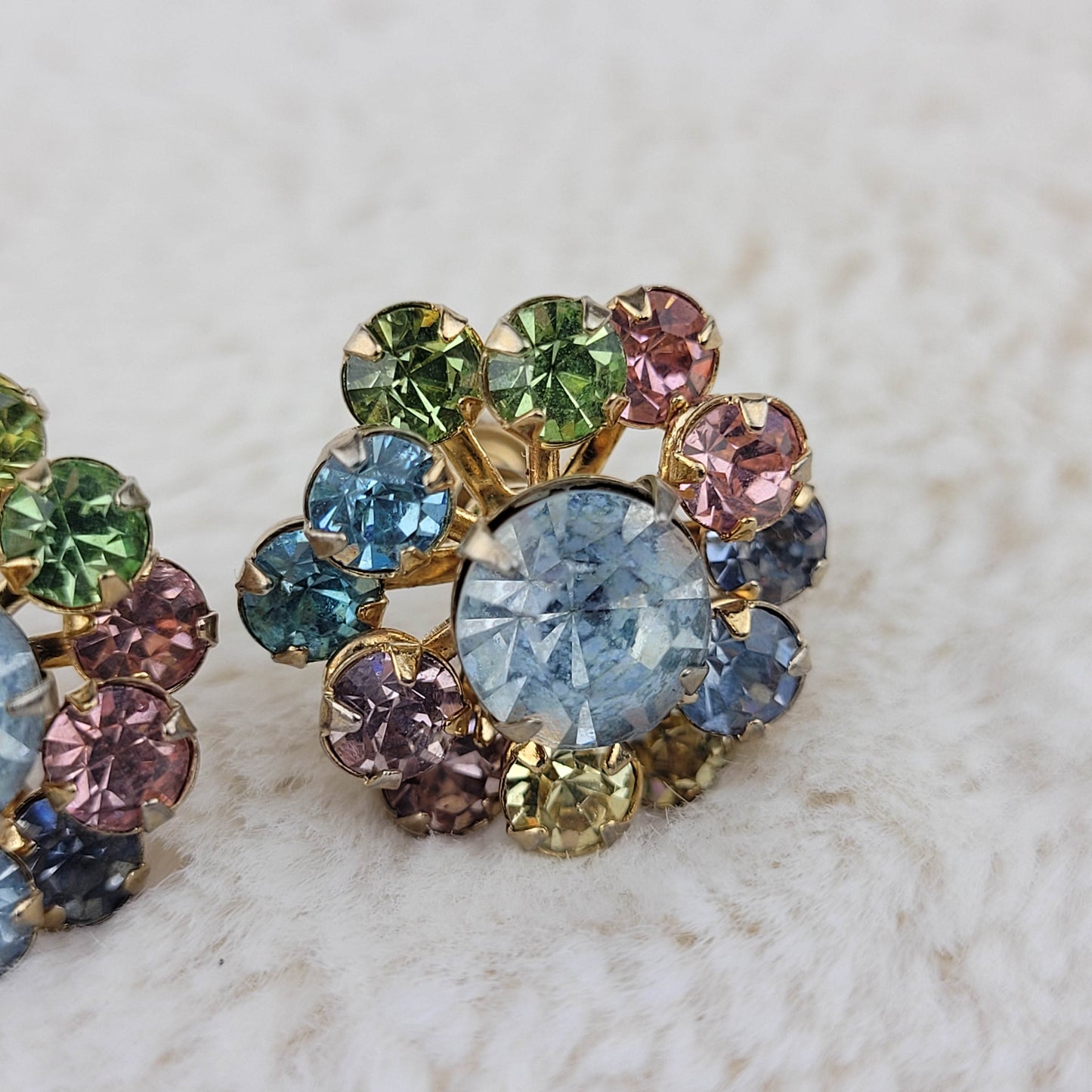 1950's Pastel Rhinestone Screwback Earrings