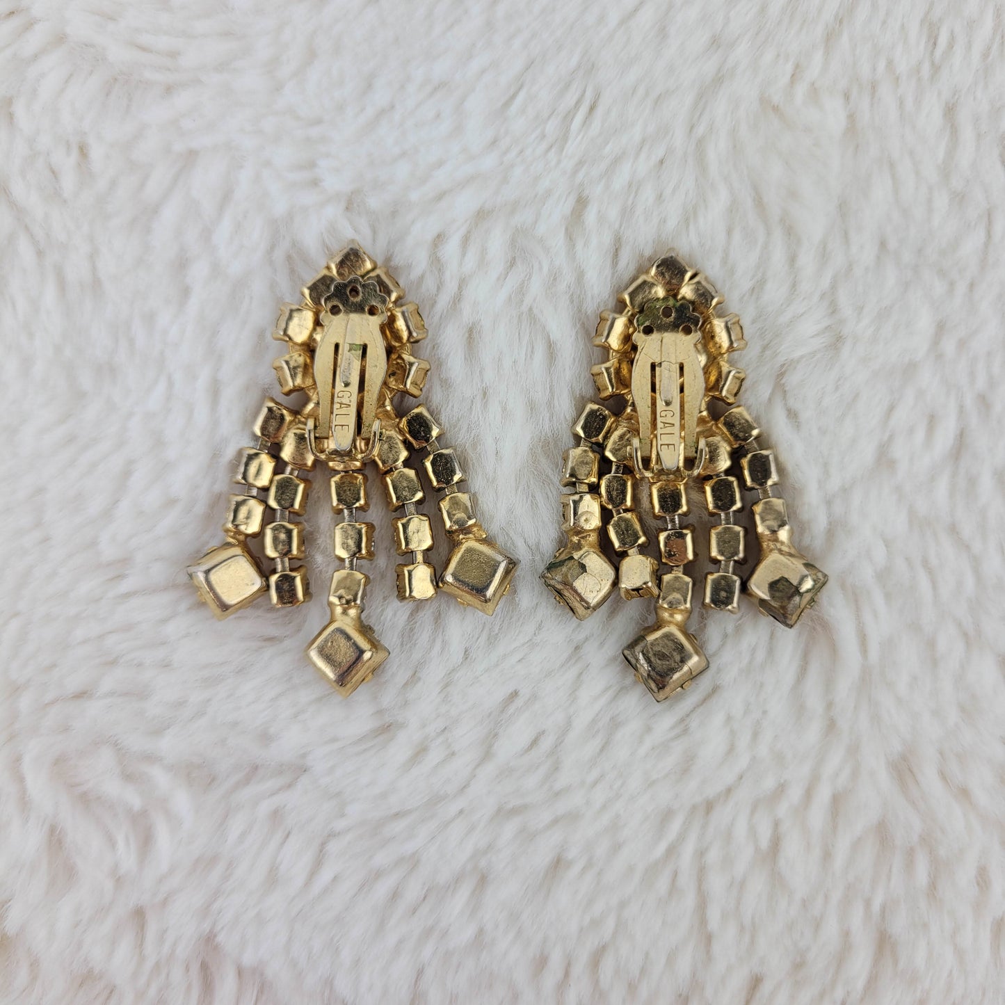 1950's Amber and Brown Rhinestone Dangle Clip Earrings by Gale