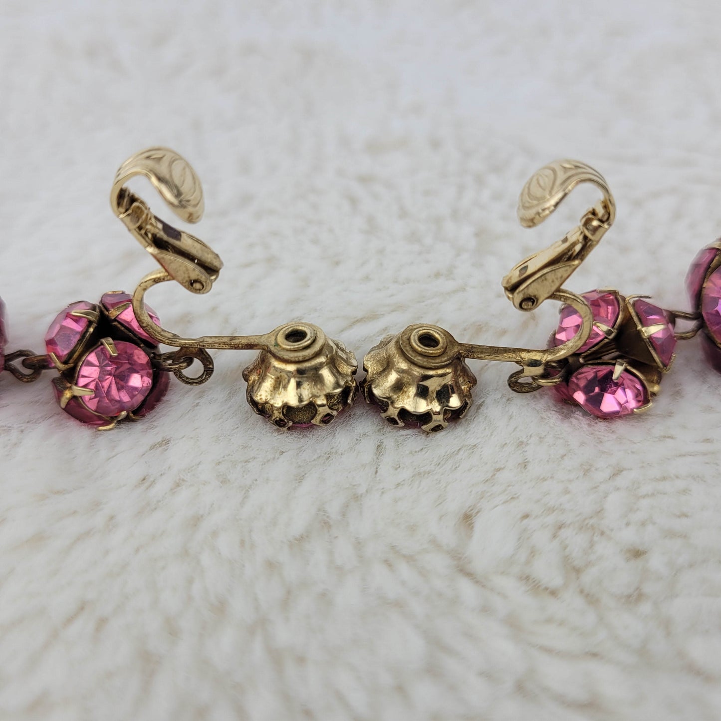 1950's Pink Rhinestone Ball Dangle Clip Earrings