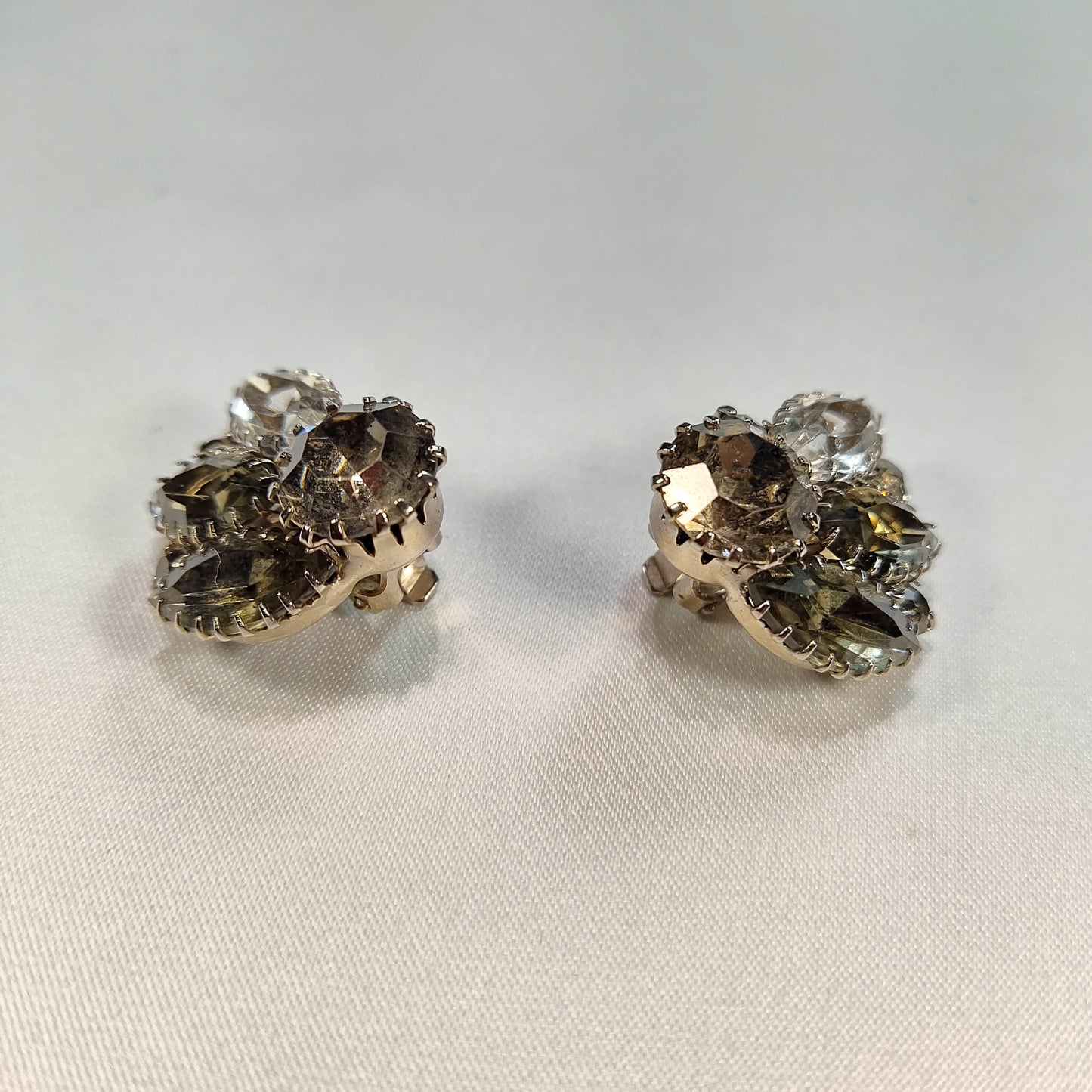 1950's Smokey Gray Rhinestone Short Spray Clip Earrings