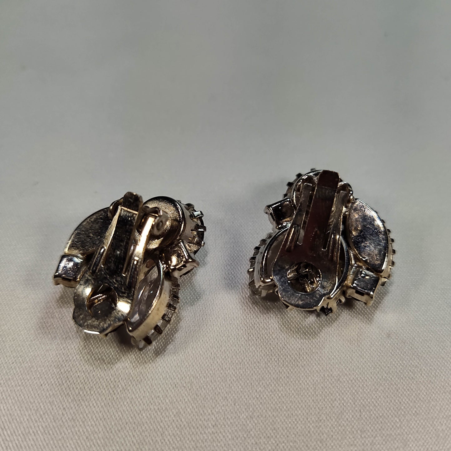 1950's Smokey Gray Rhinestone Short Spray Clip Earrings