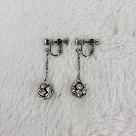 1940 Clear Rhinestone Ball Dangle Screwback Earrings