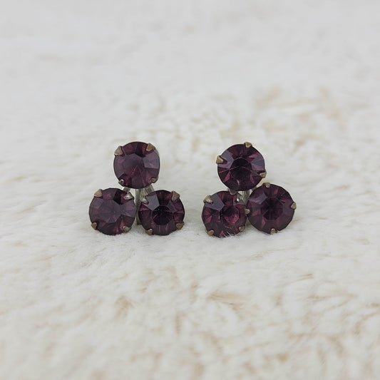 1950's Triple Purple Rhinestone Screwback Earrings