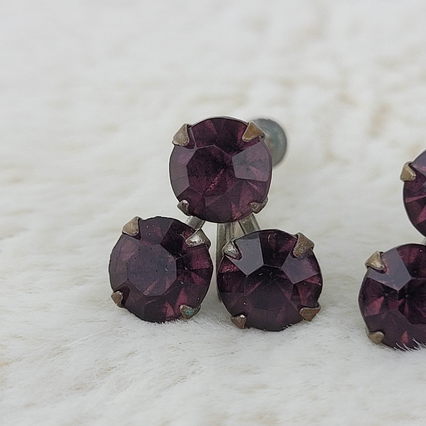 1950's Triple Purple Rhinestone Screwback Earrings