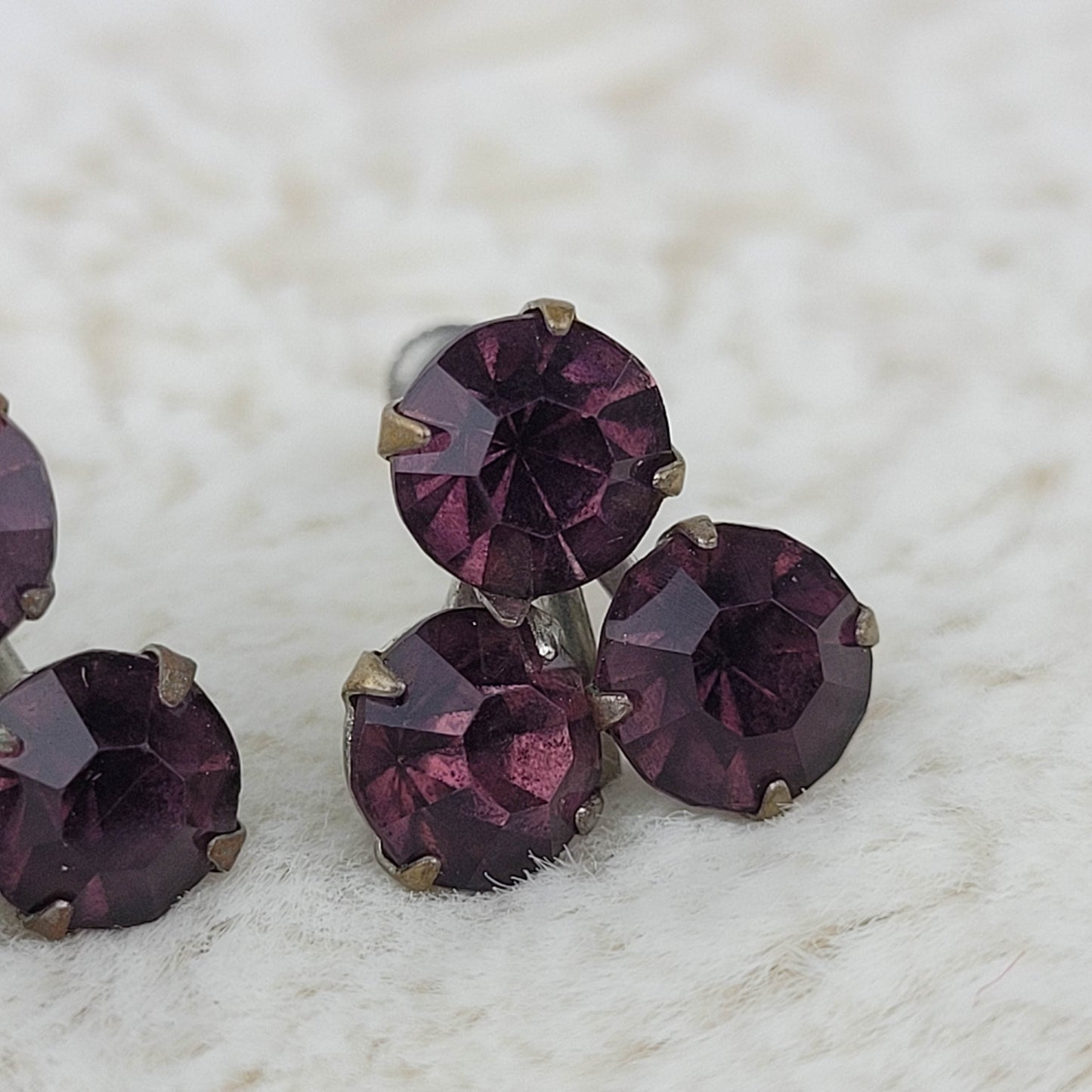 1950's Triple Purple Rhinestone Screwback Earrings