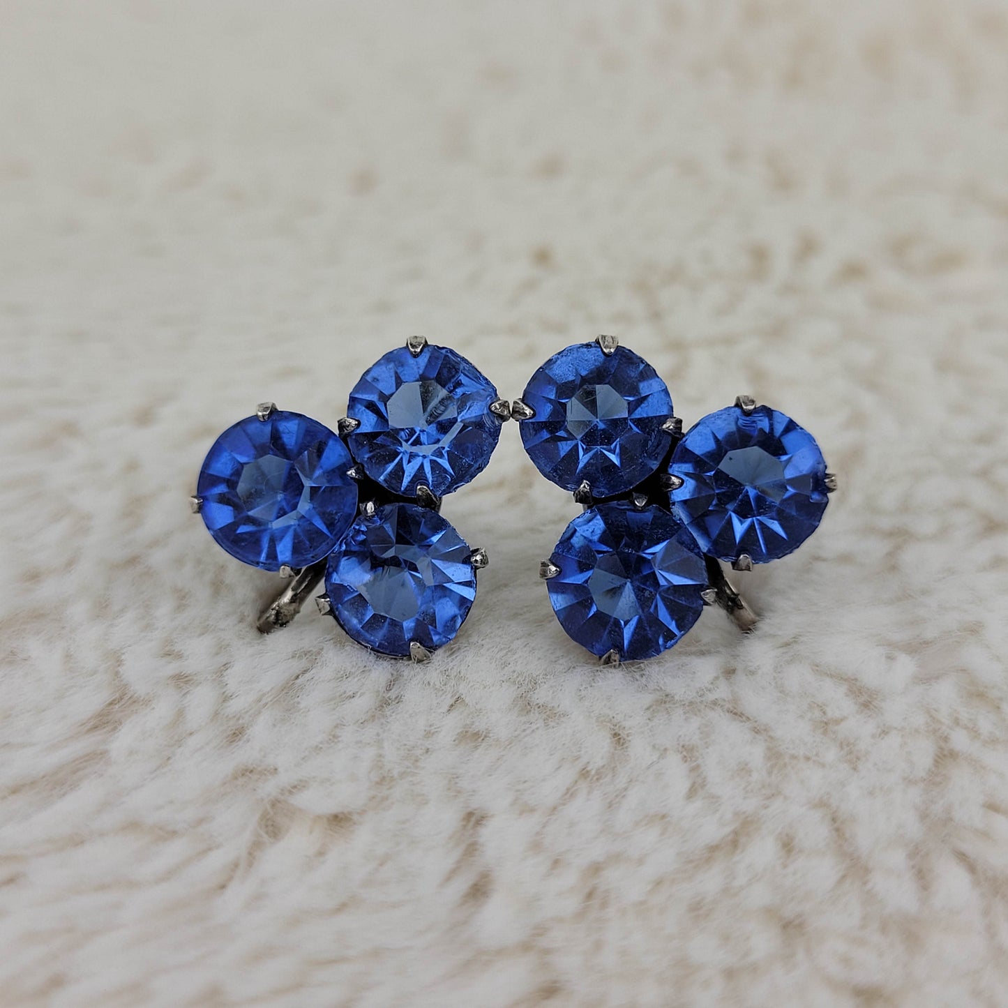 1940's Sterling Silver Blue Rhinestone Screwback Earrings by Coro