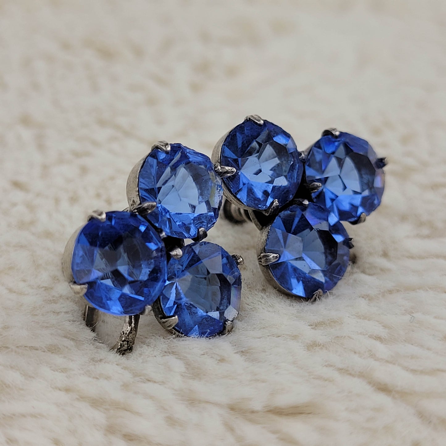 1940's Sterling Silver Blue Rhinestone Screwback Earrings by Coro