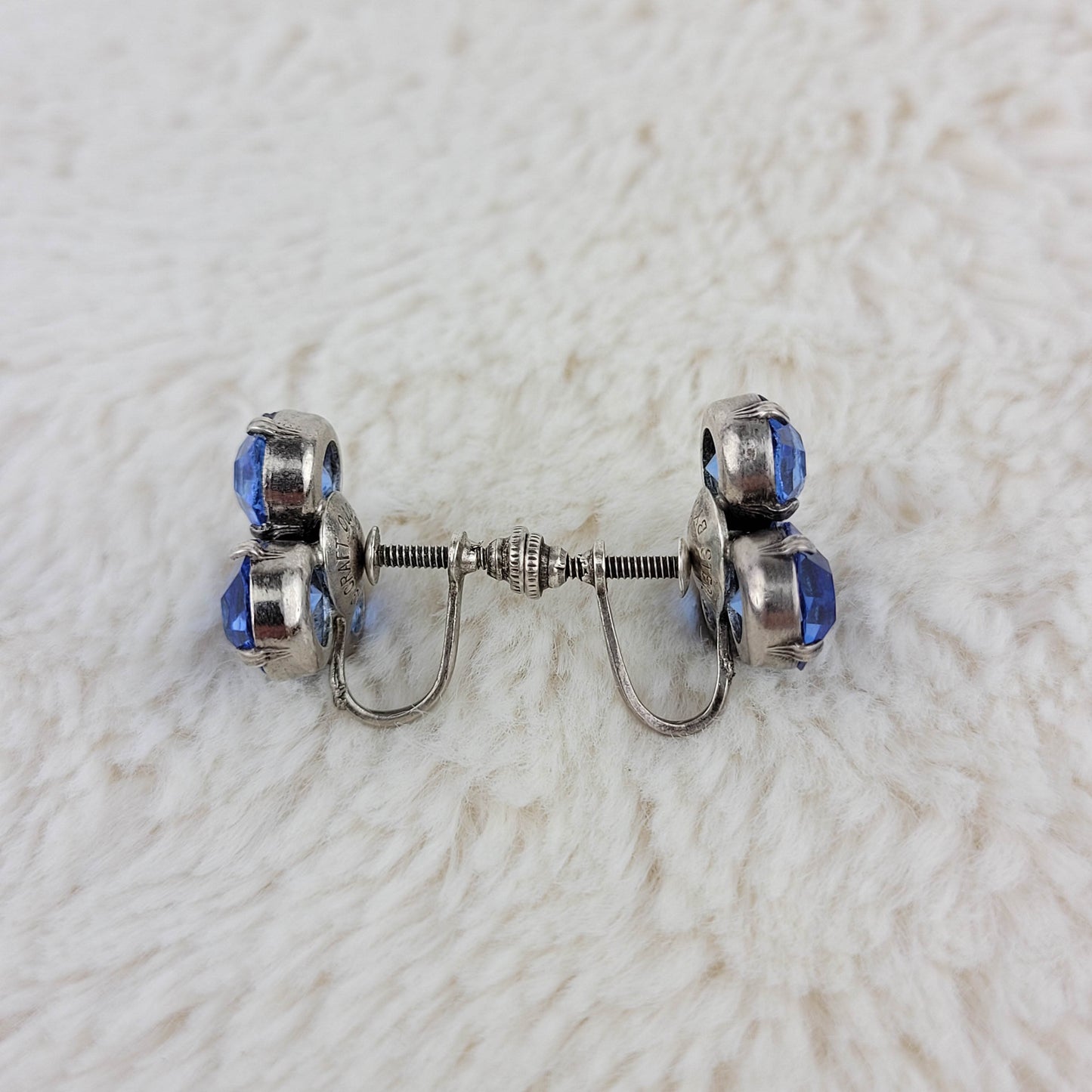 1940's Sterling Silver Blue Rhinestone Screwback Earrings by Coro