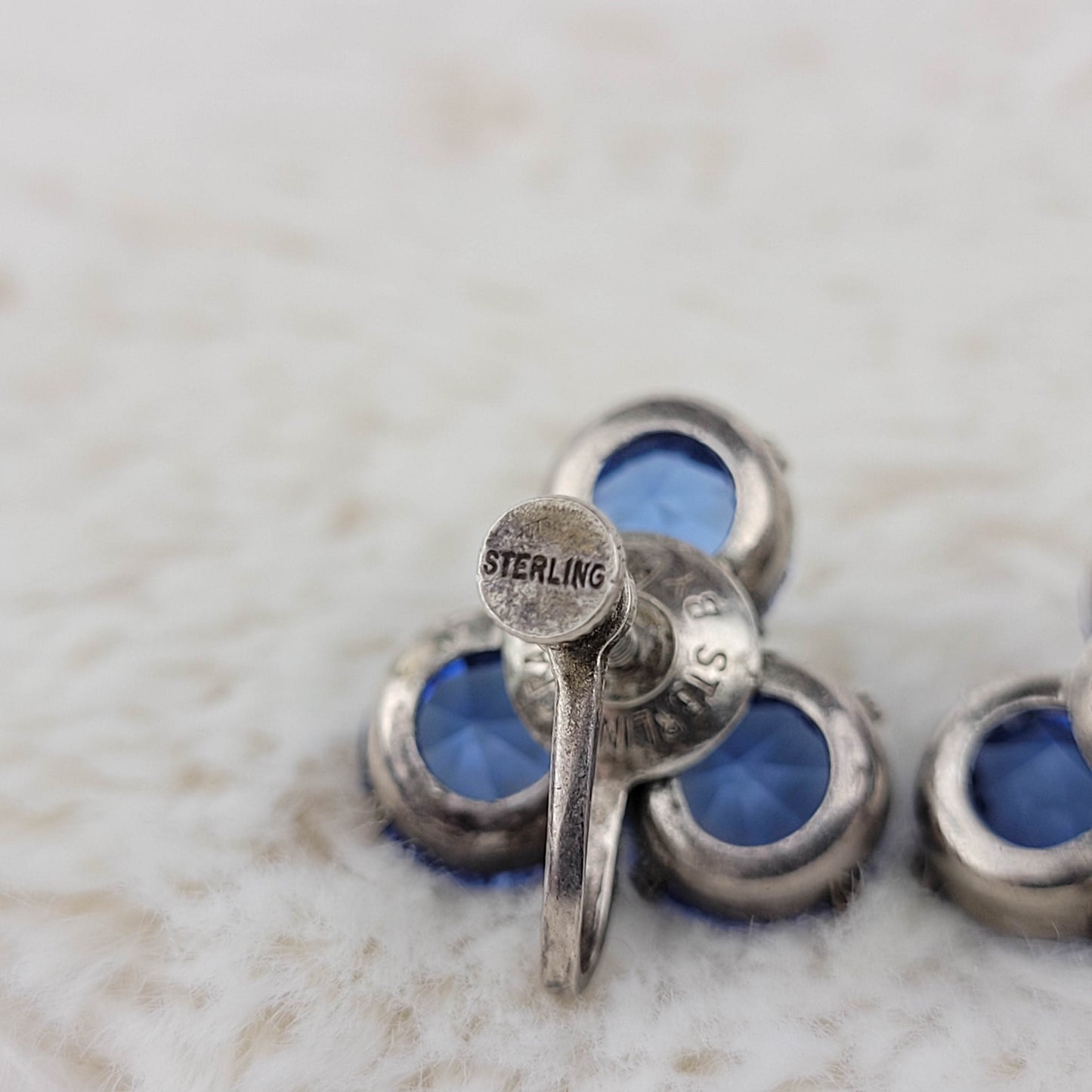 1940's Sterling Silver Blue Rhinestone Screwback Earrings by Coro