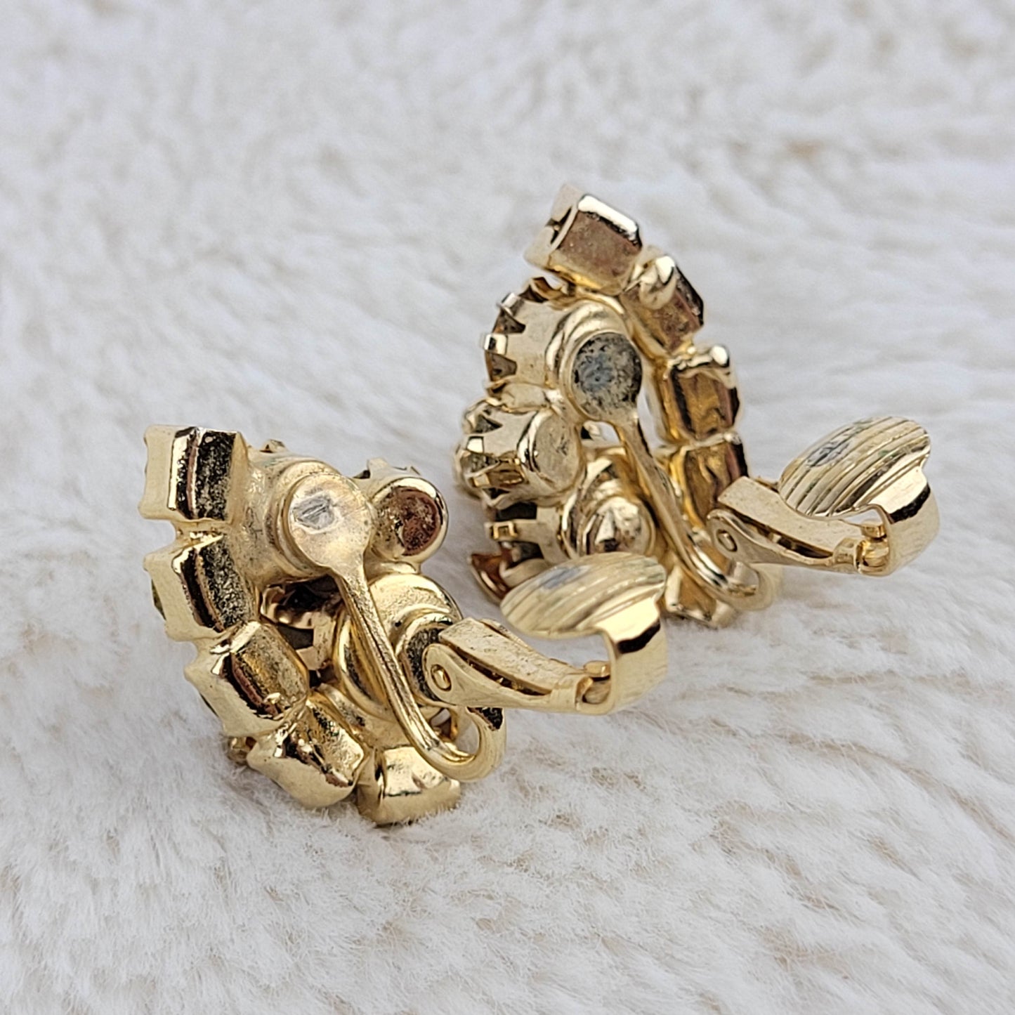 1950's Gold and Yellow Rhinestone Flower Clip Earrings