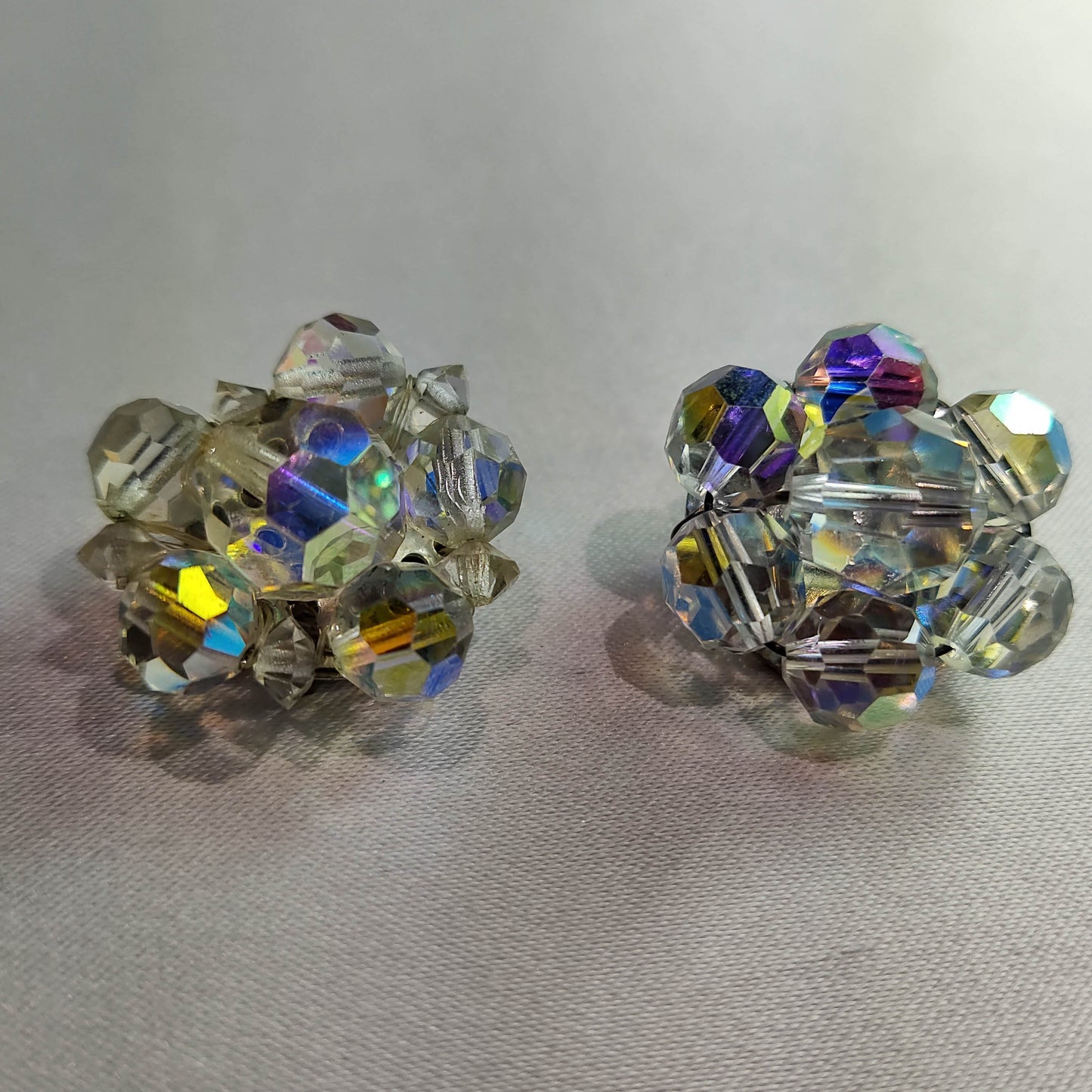 1950's Clear Crystal Cluster Dome Clip Earrings