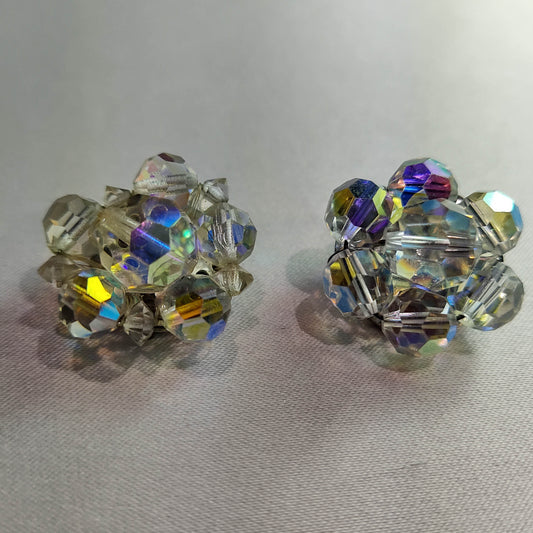 1950's Clear Crystal Cluster Dome Clip Earrings