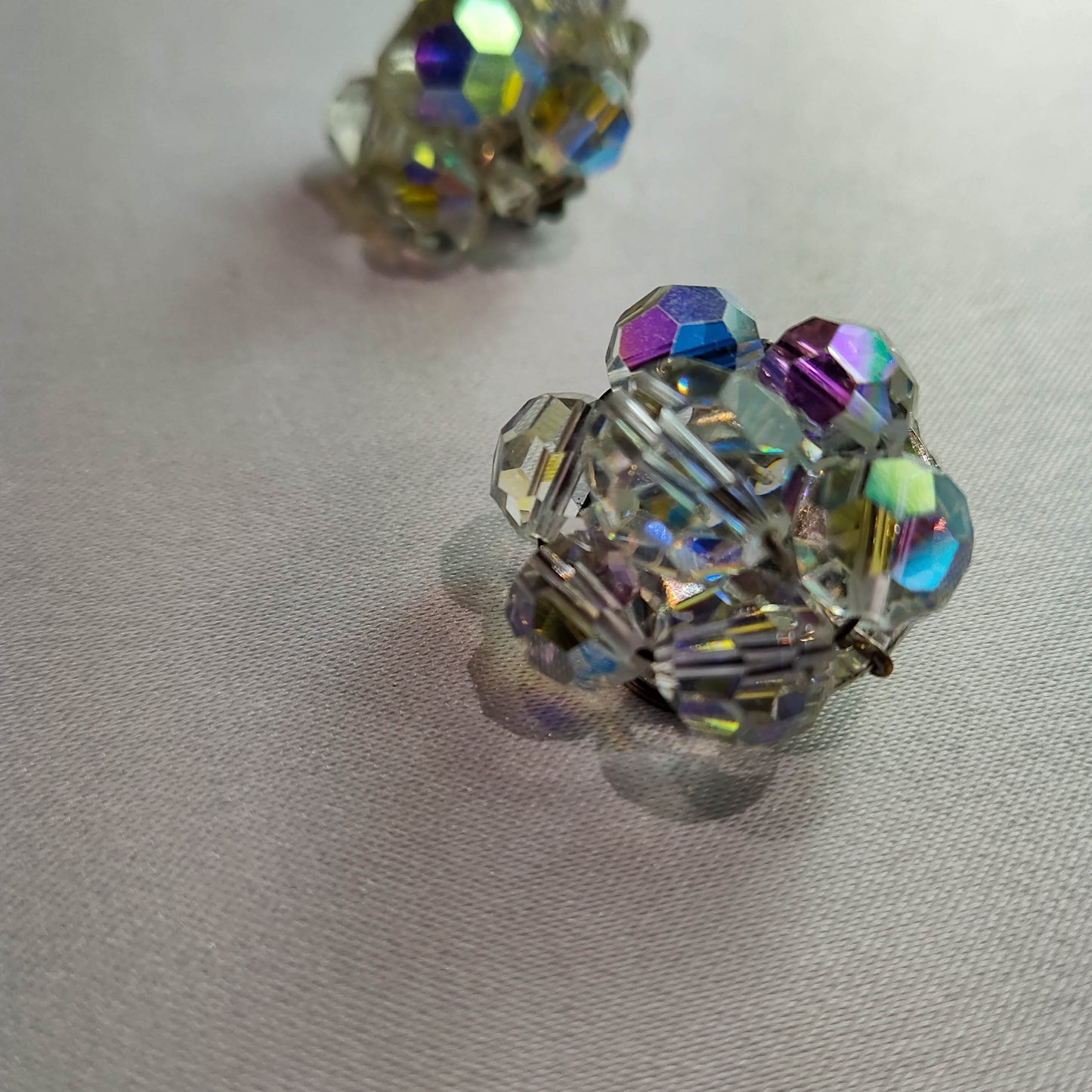 1950's Clear Crystal Cluster Dome Clip Earrings