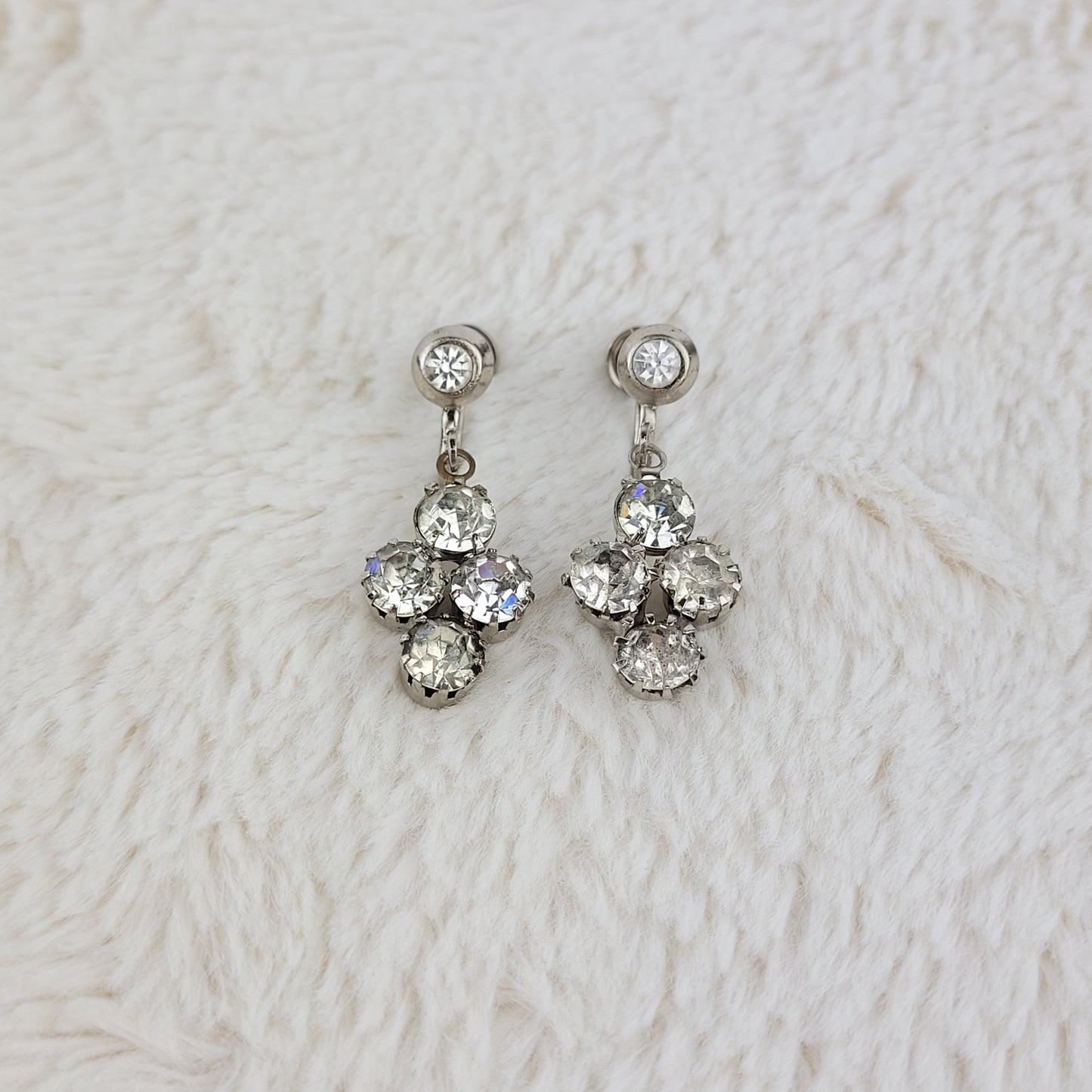 1950's Clear Rhinestone Dangle Screwback Earrings