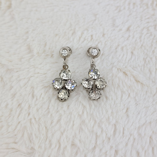 1950's Clear Rhinestone Dangle Screwback Earrings