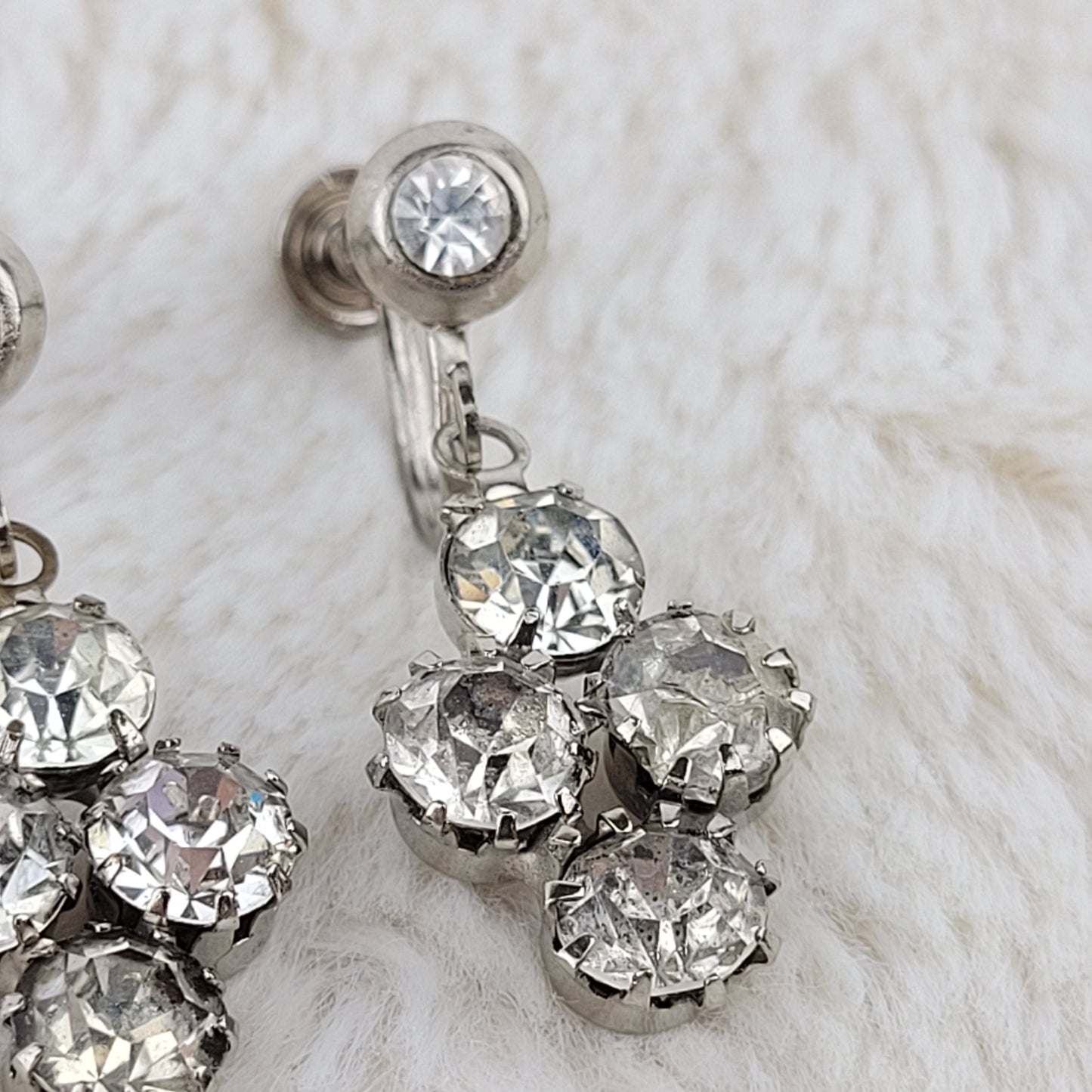 1950's Clear Rhinestone Dangle Screwback Earrings