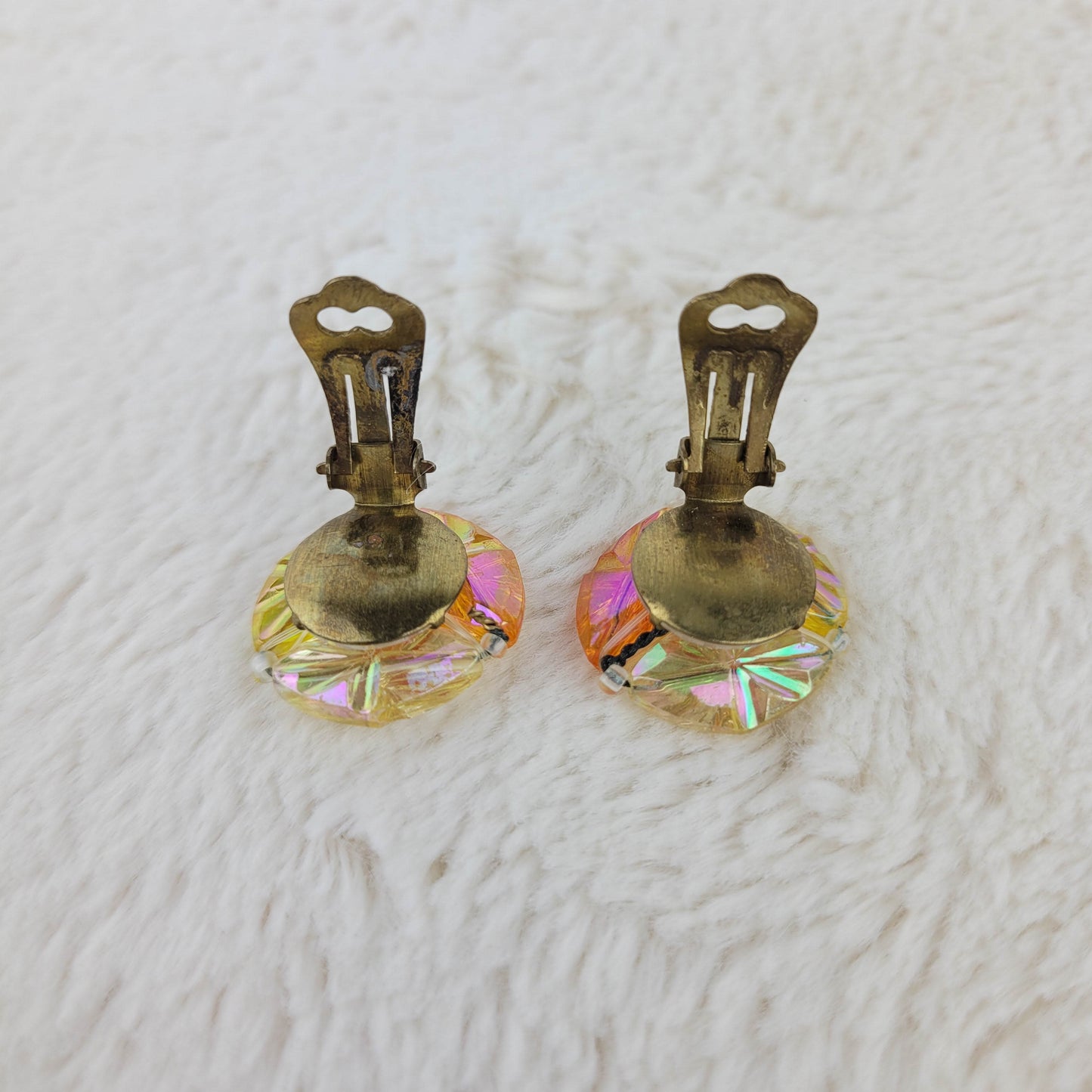 1950's White and Orange Bead Clip Earrings from West Germany