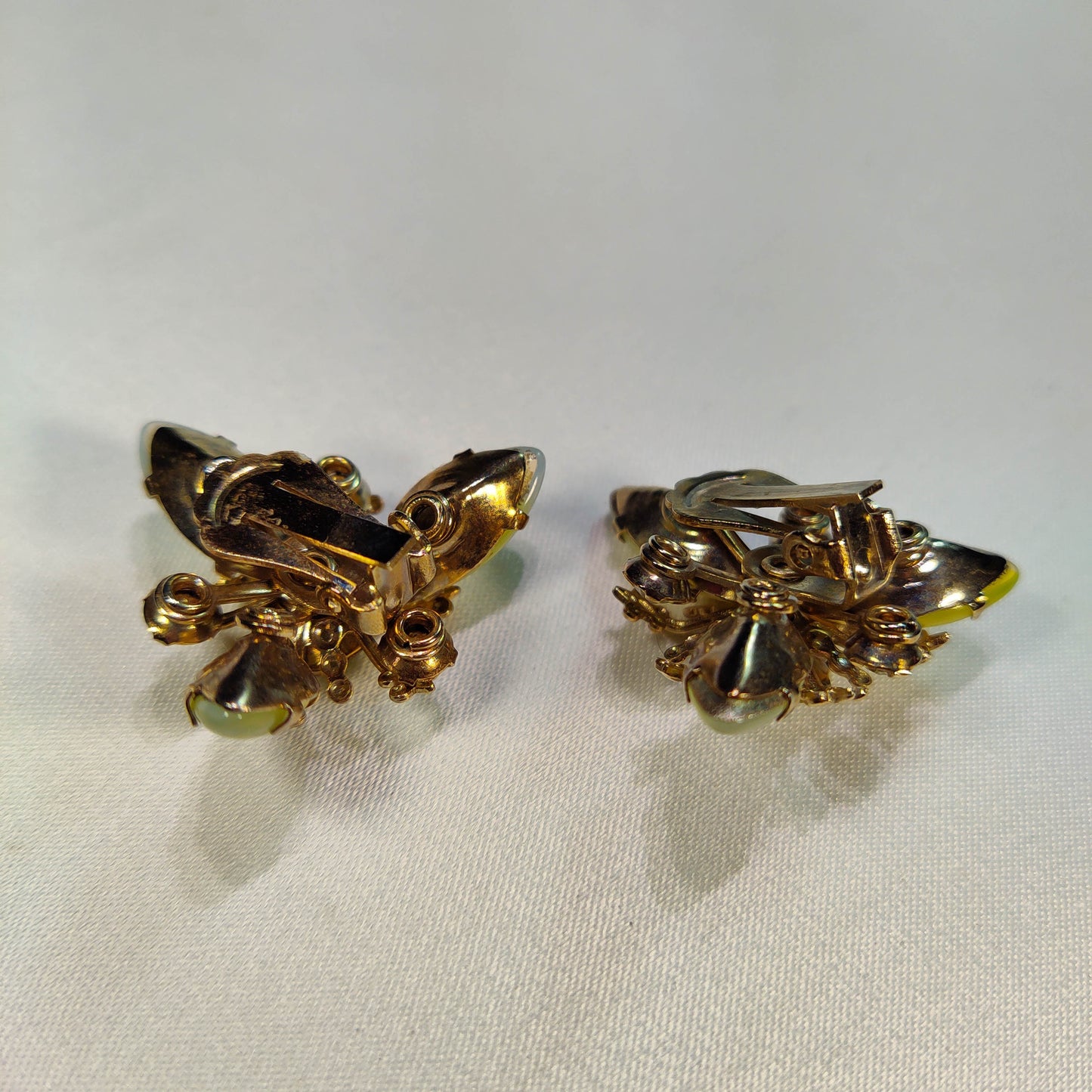 1950's Yellow Rhinestone Flower Clip Earrings