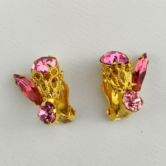 1950's Pink Rhinestone "Bee" Clip Earrings