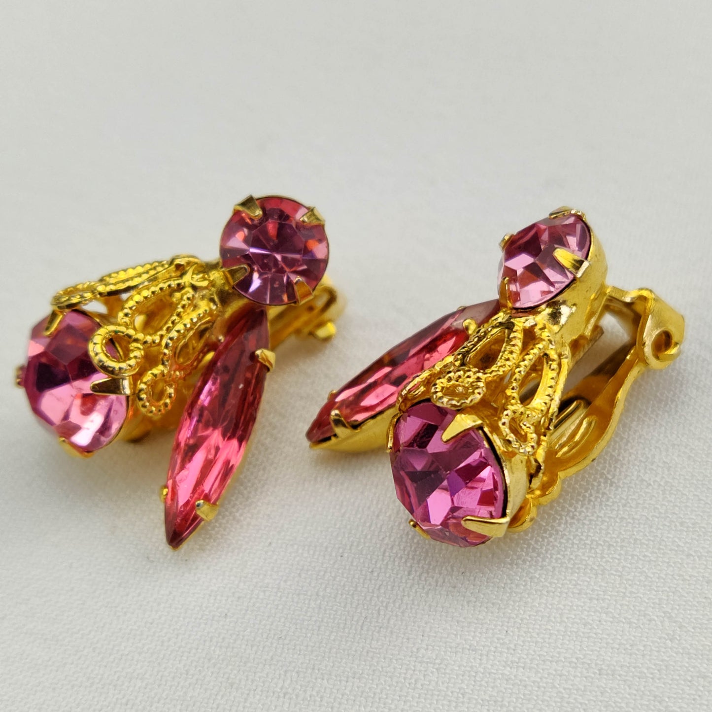 1950's Pink Rhinestone "Bee" Clip Earrings